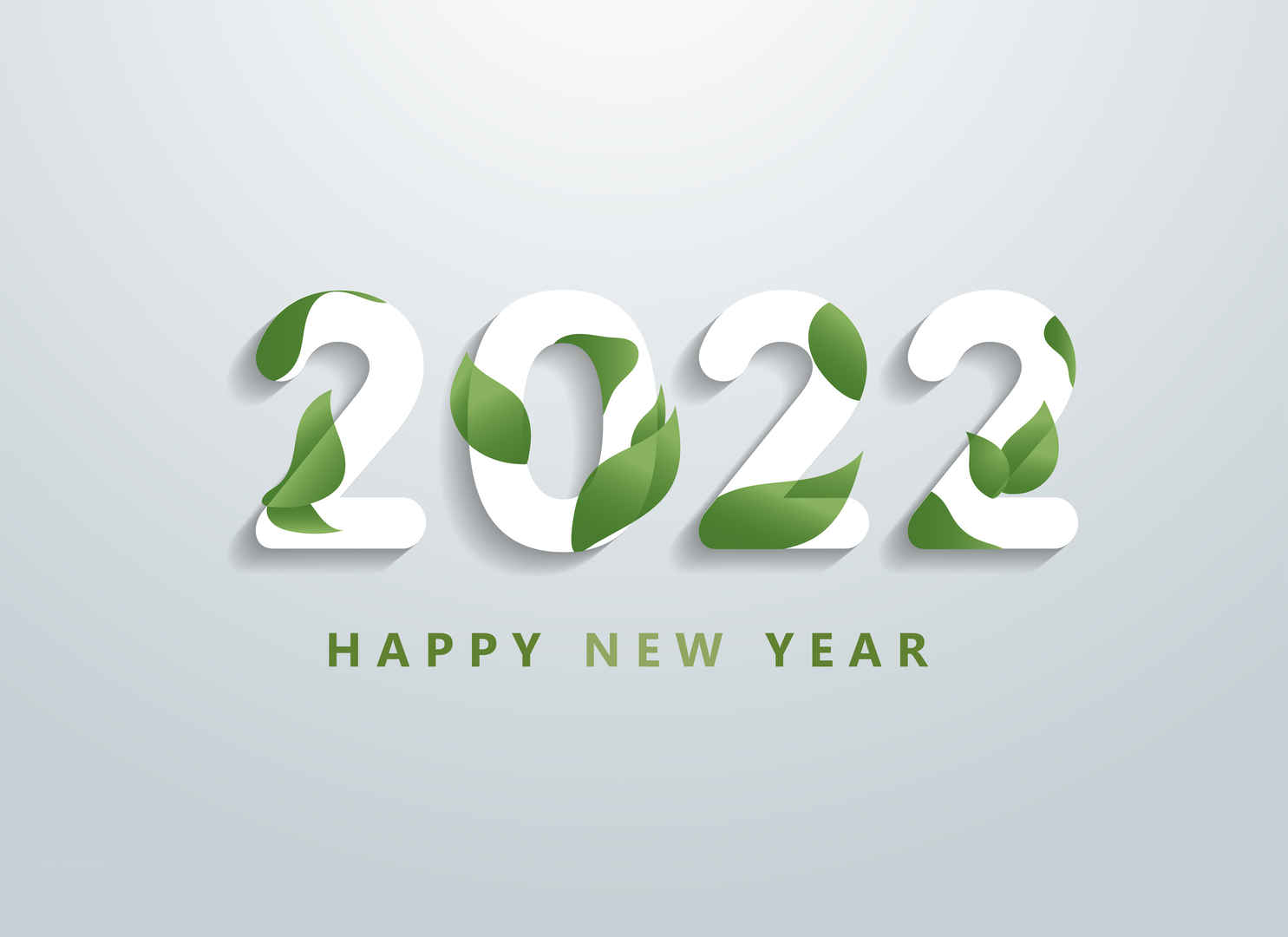 2022新年快乐绿叶环保艺术字4k壁纸-
