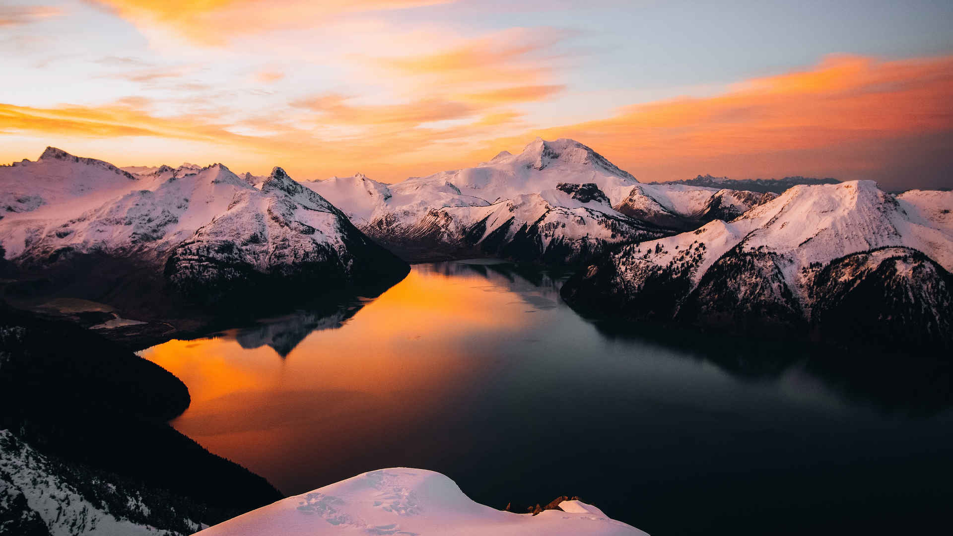 加拿大 日落 加里波第湖 山脉壁纸
