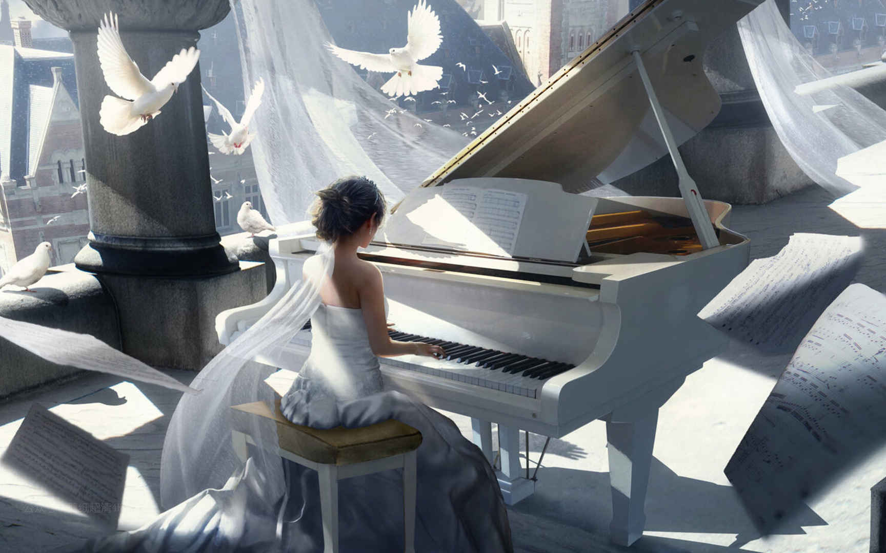 弹钢琴的白衣公主动漫电脑壁纸