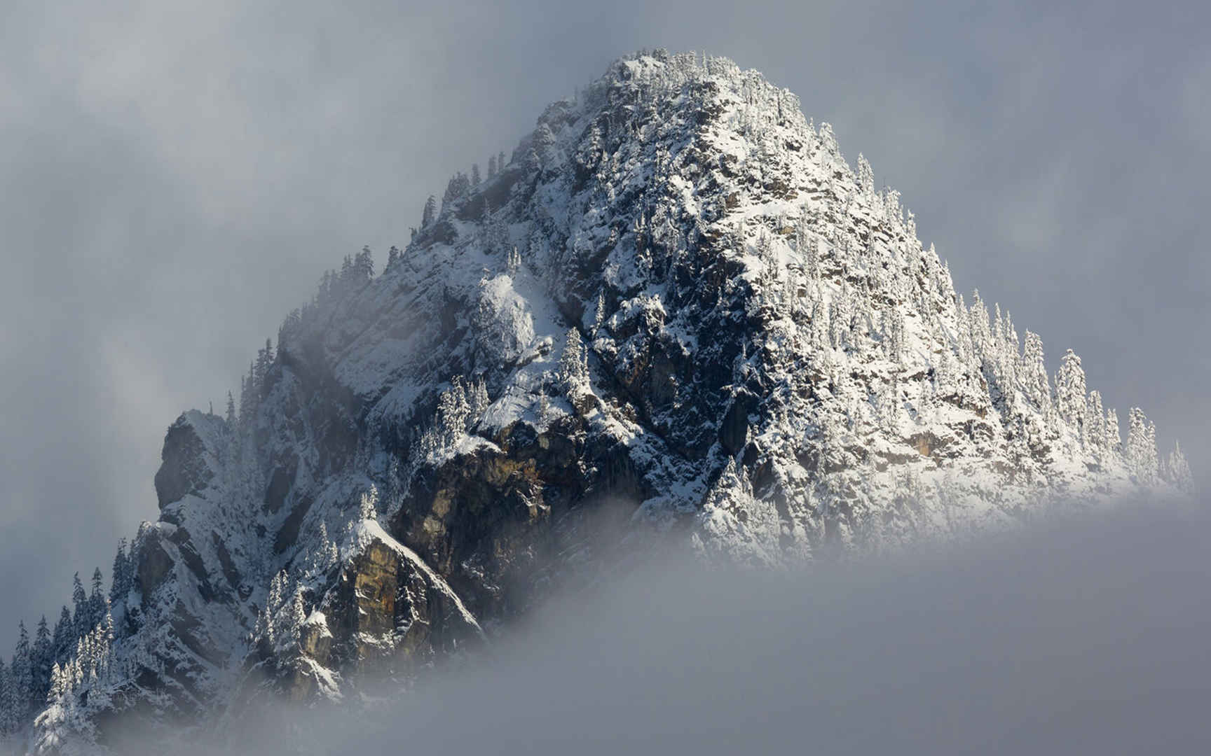 云雾包围的雪山顶风景电脑壁纸