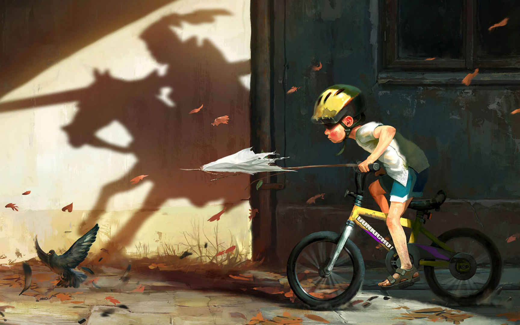 骑自行车的动漫小男孩电脑壁纸
