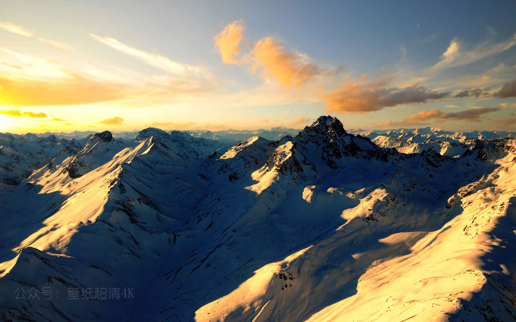 瑞士 阿尔卑斯山脉 雪景 阳光壁纸-