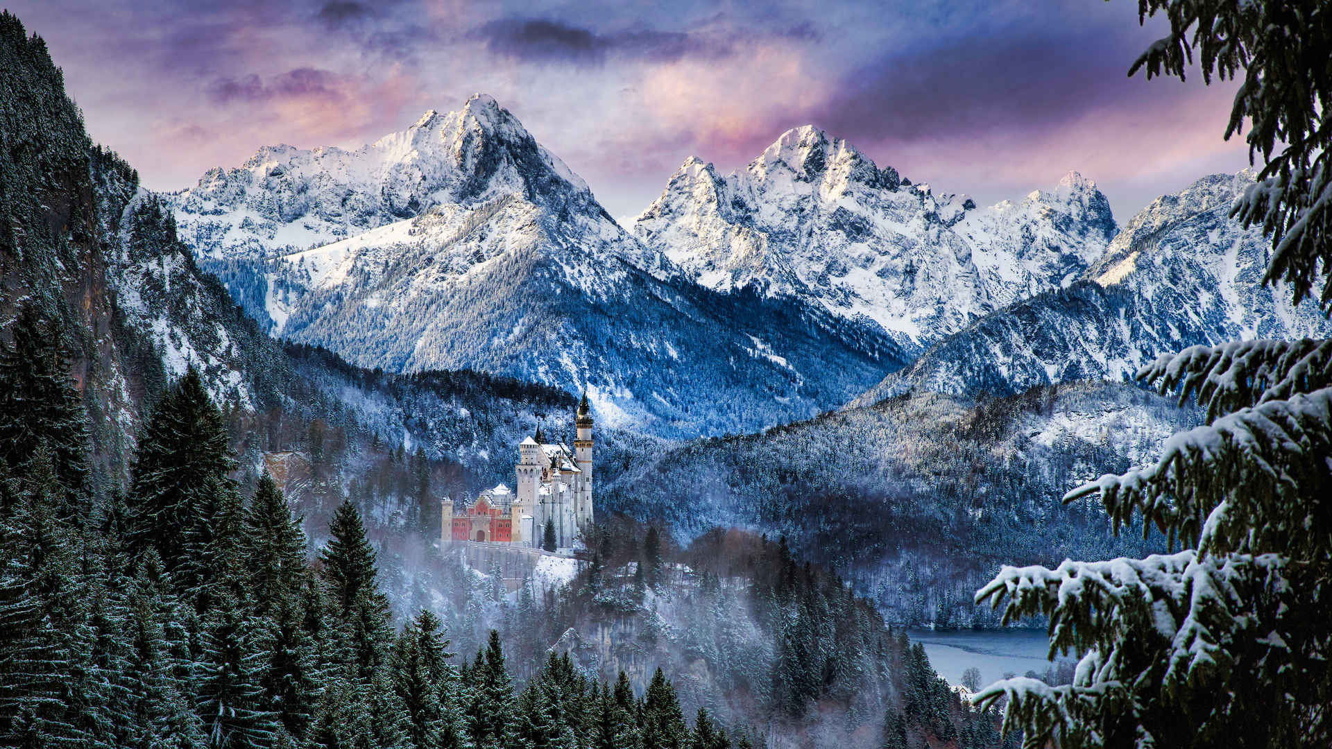 德国新天鹅城堡 雪山 雪景壁纸-