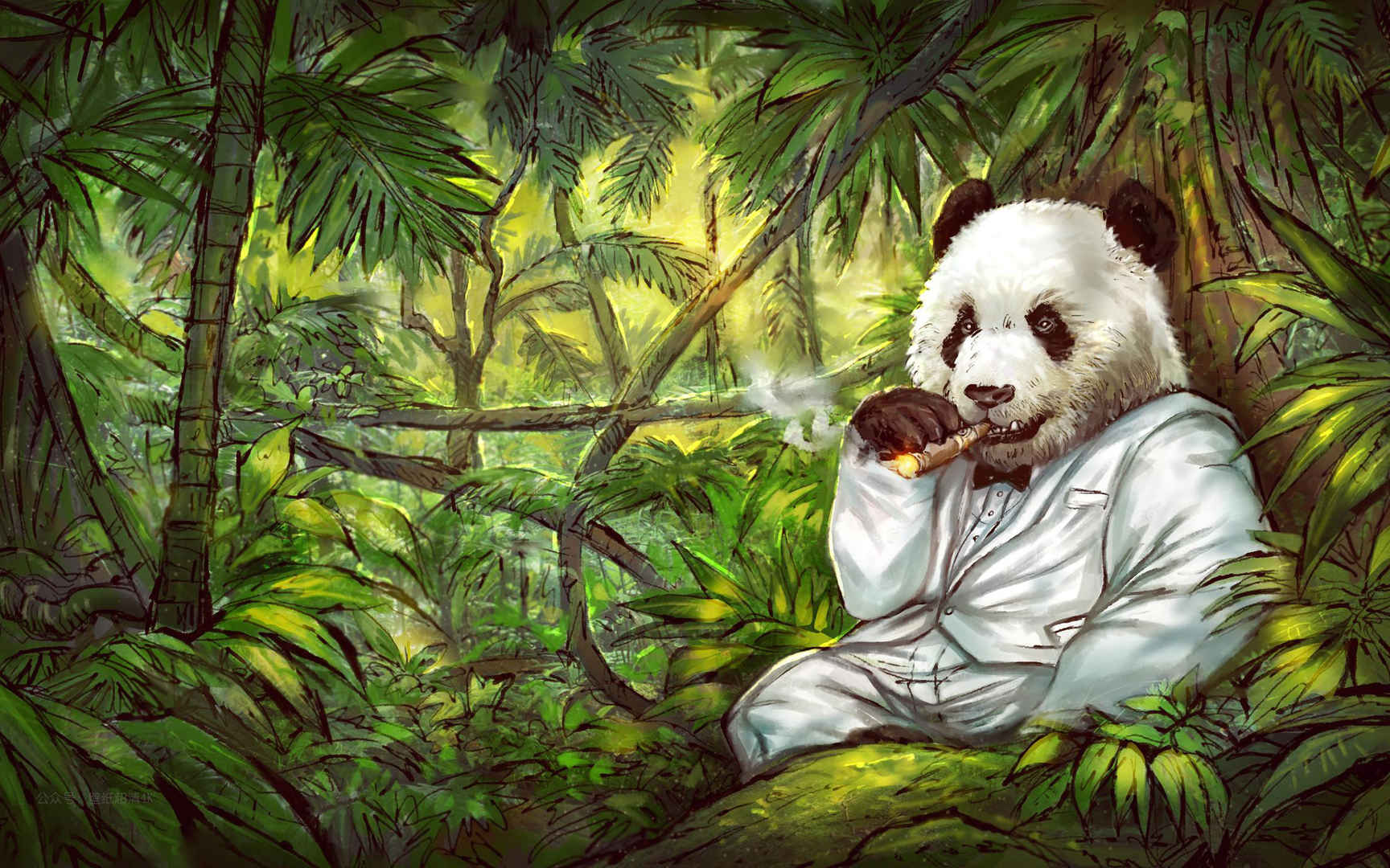 吃竹子的手绘熊猫电脑壁纸图片