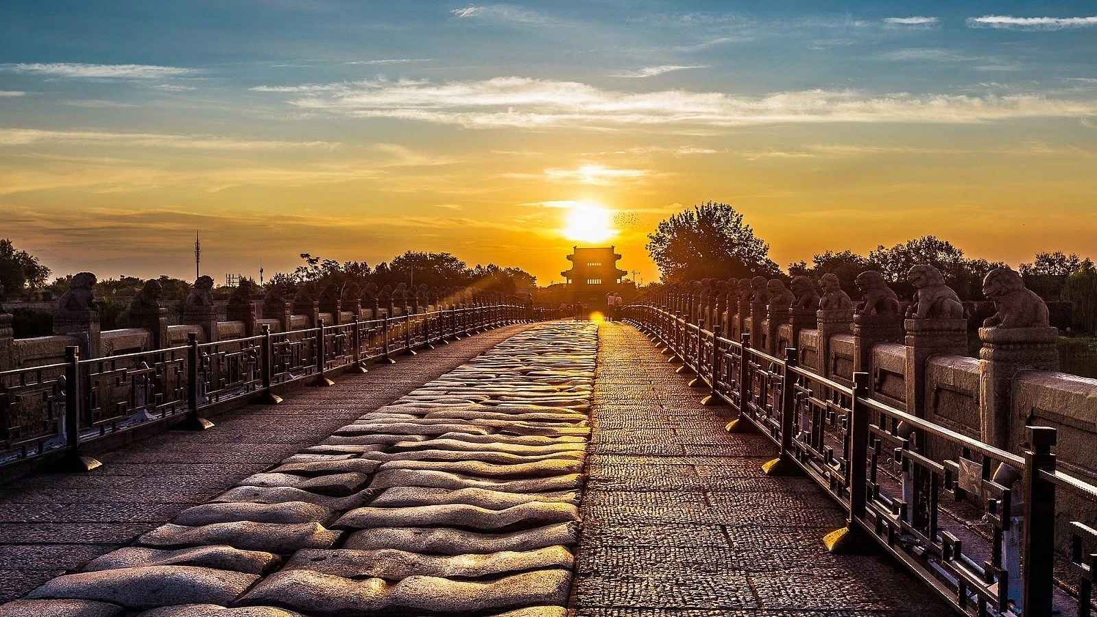 北京最古老的石造联拱桥卢沟桥风景壁纸-