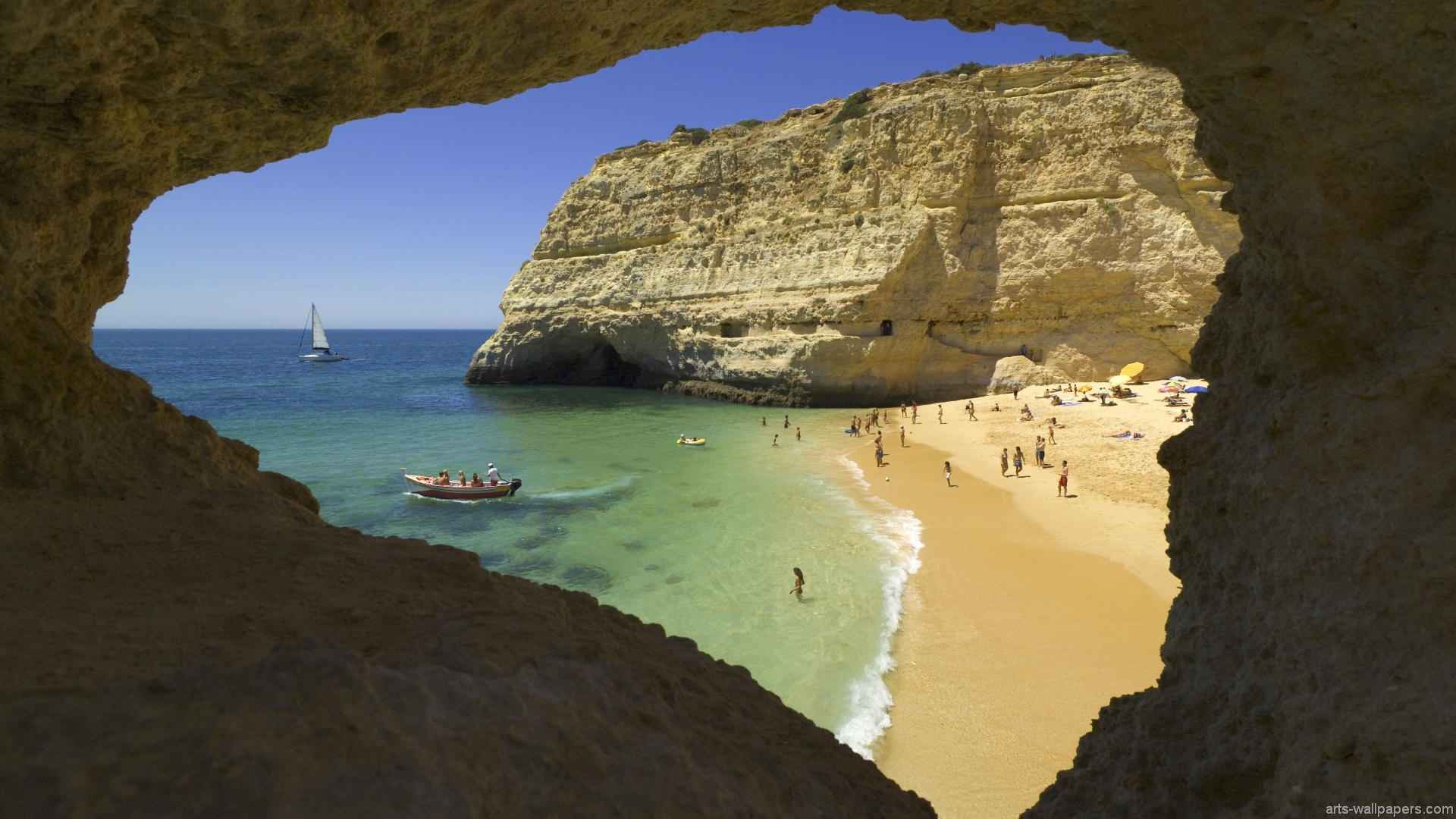 葡萄牙的黄金名片阿尔加维洞穴风景壁纸-