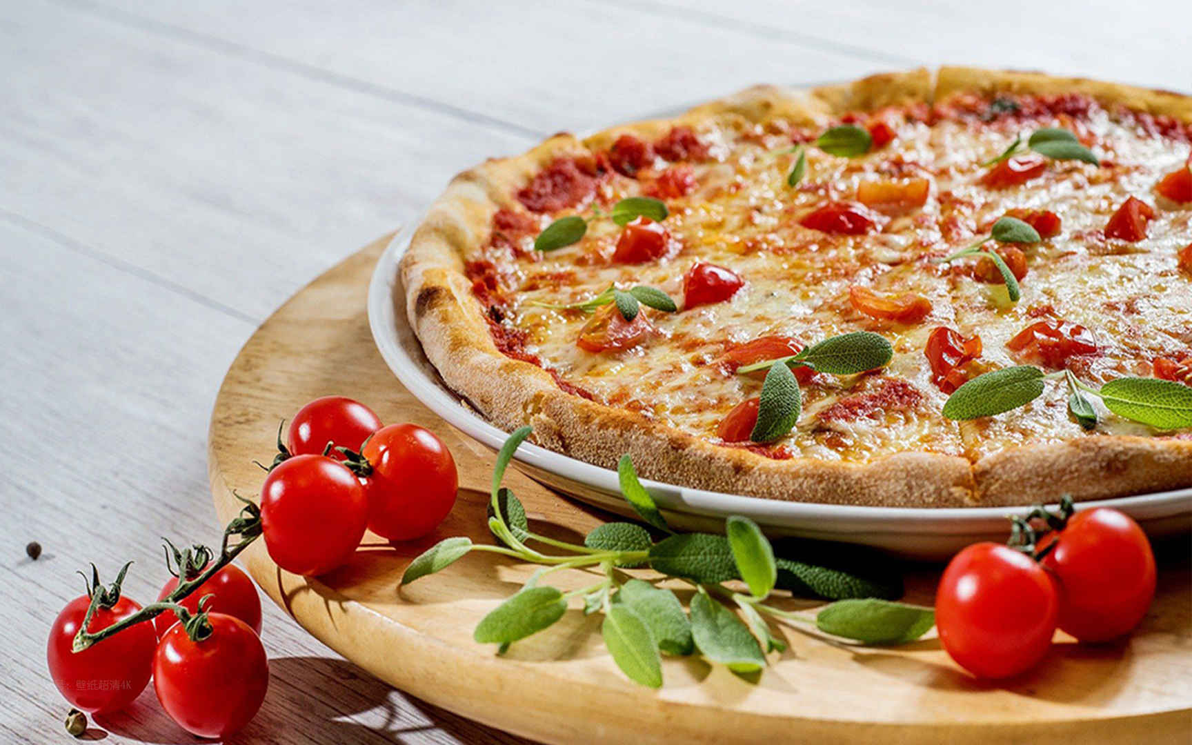美味新鲜的小番茄披萨高清壁纸图片