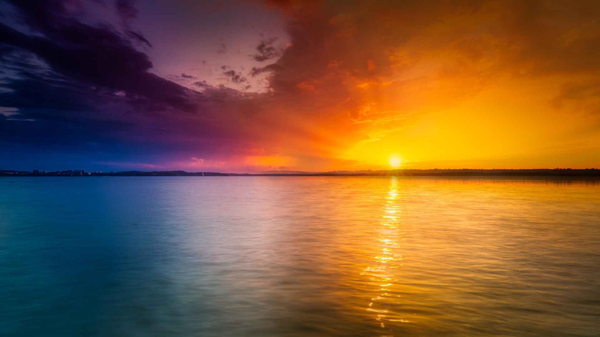 唯美夕阳下的大海，海边等好看景色风景壁纸图片-