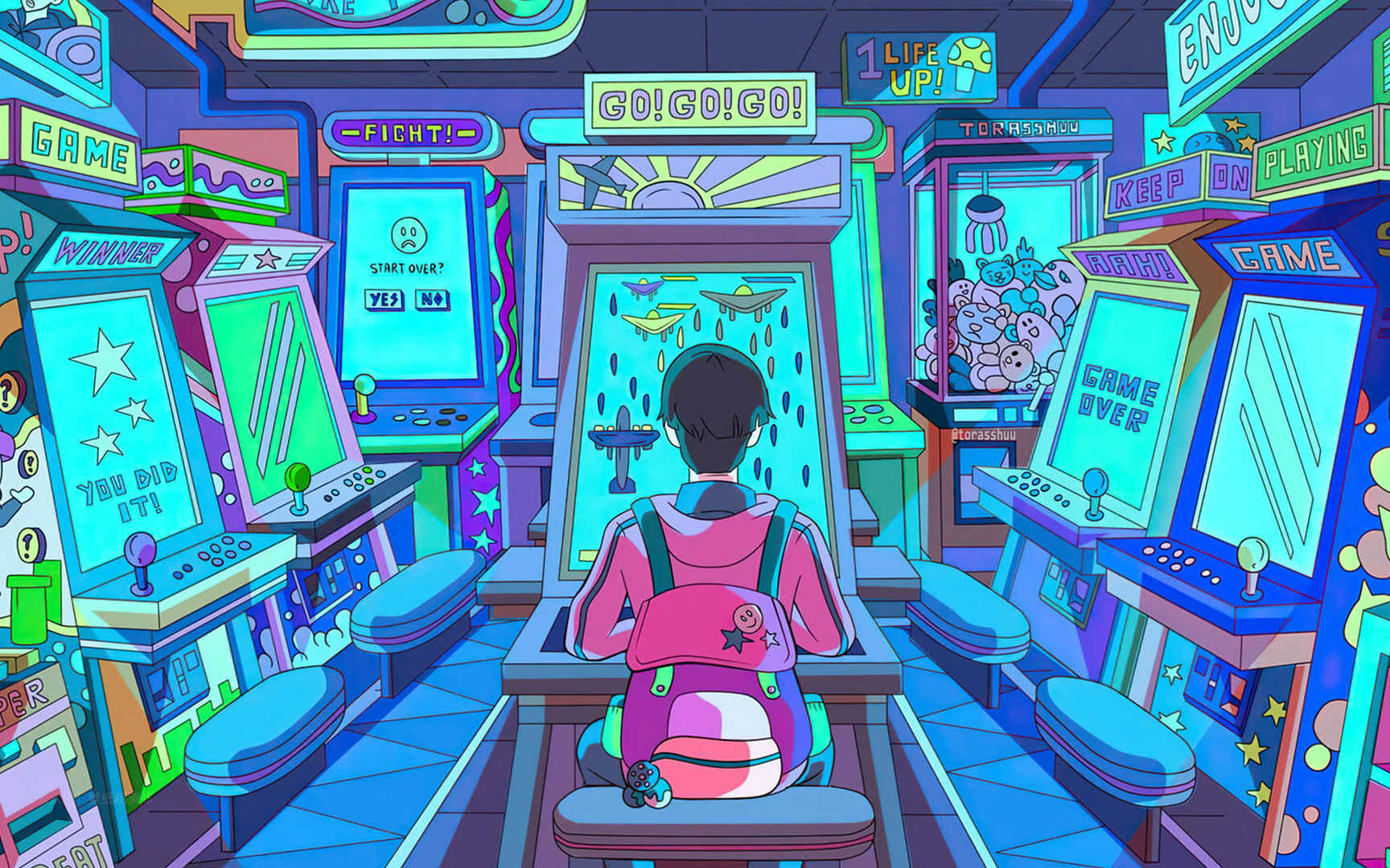动漫游戏厅的男孩电脑壁纸图片