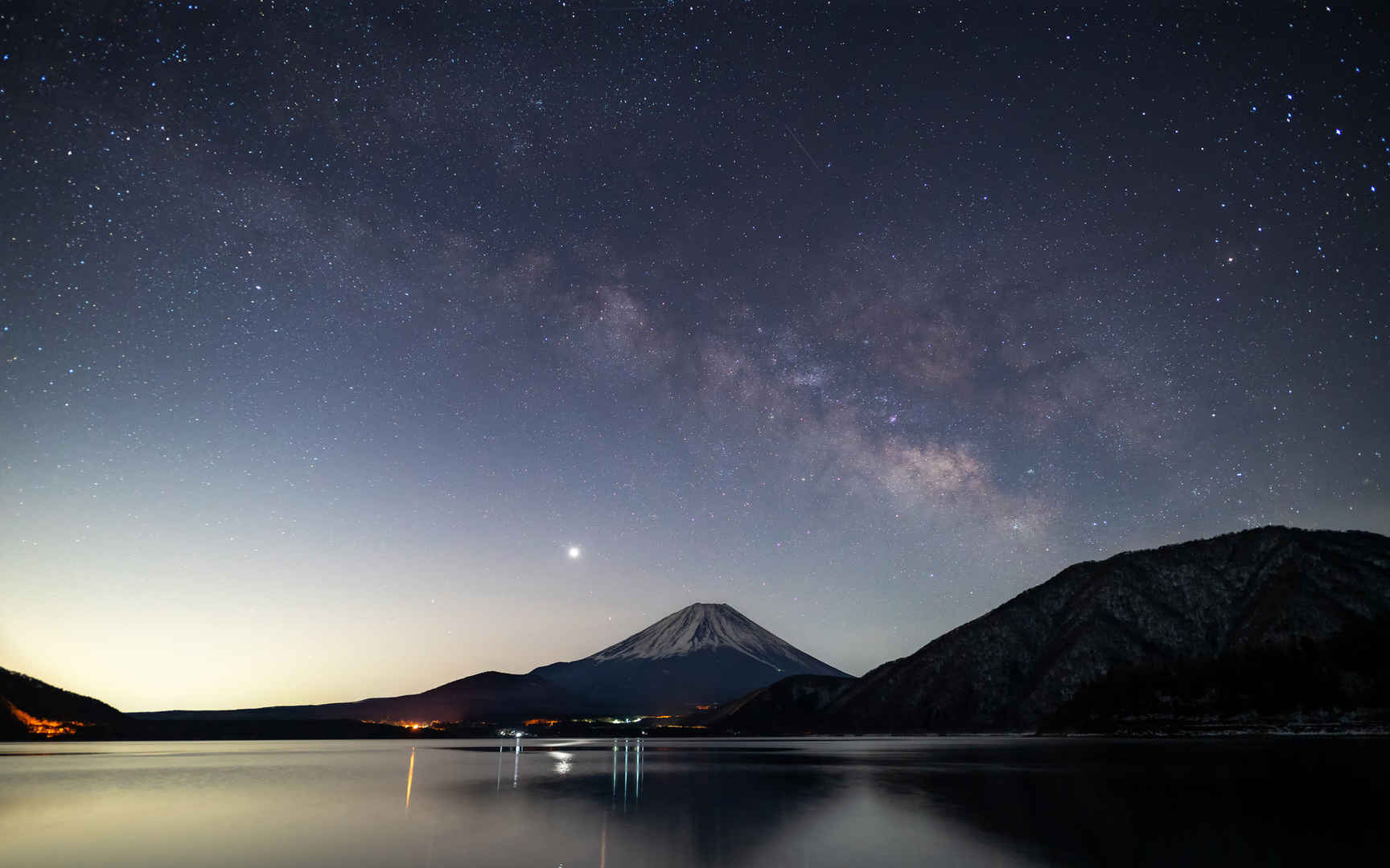 富士山唯美夜景星空电脑壁纸图片-