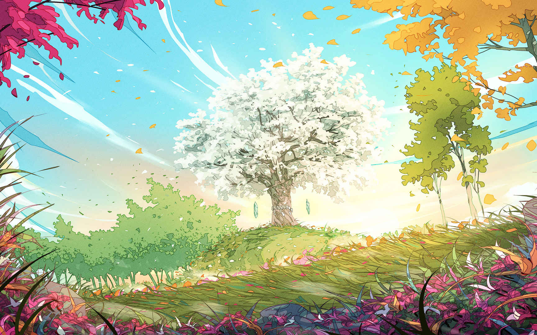 动画风景丰富多彩的树木高清壁纸图片