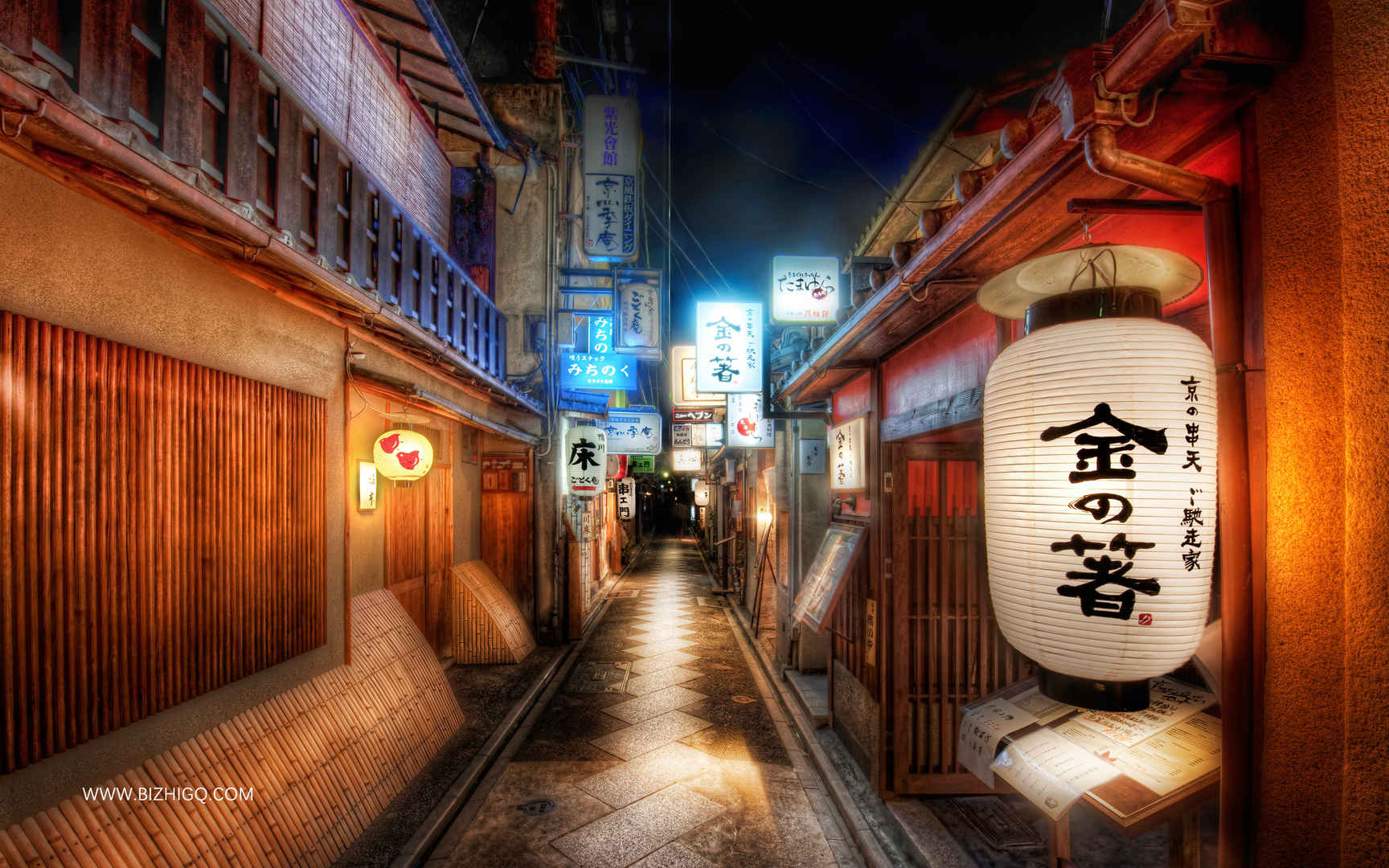 日本夜景灯笼干净的街道桌面壁纸图片
