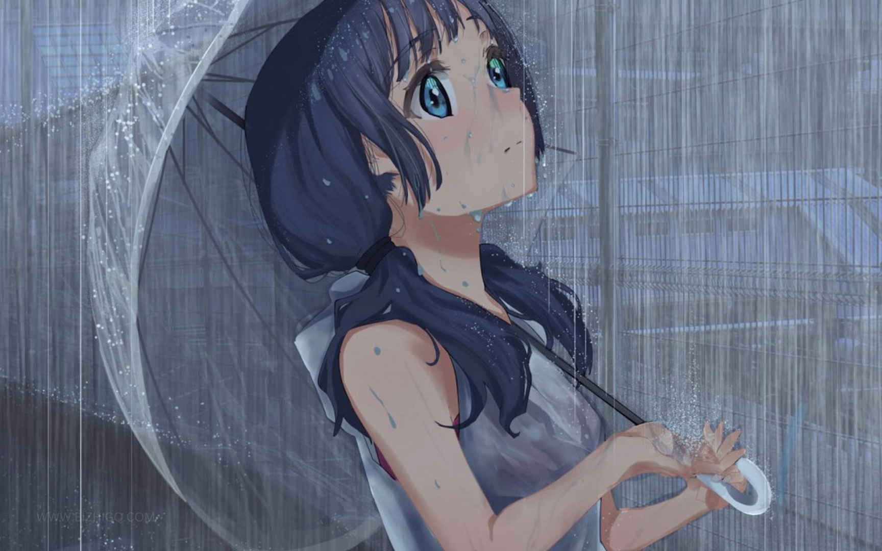 雨天撑伞的女孩电脑壁纸