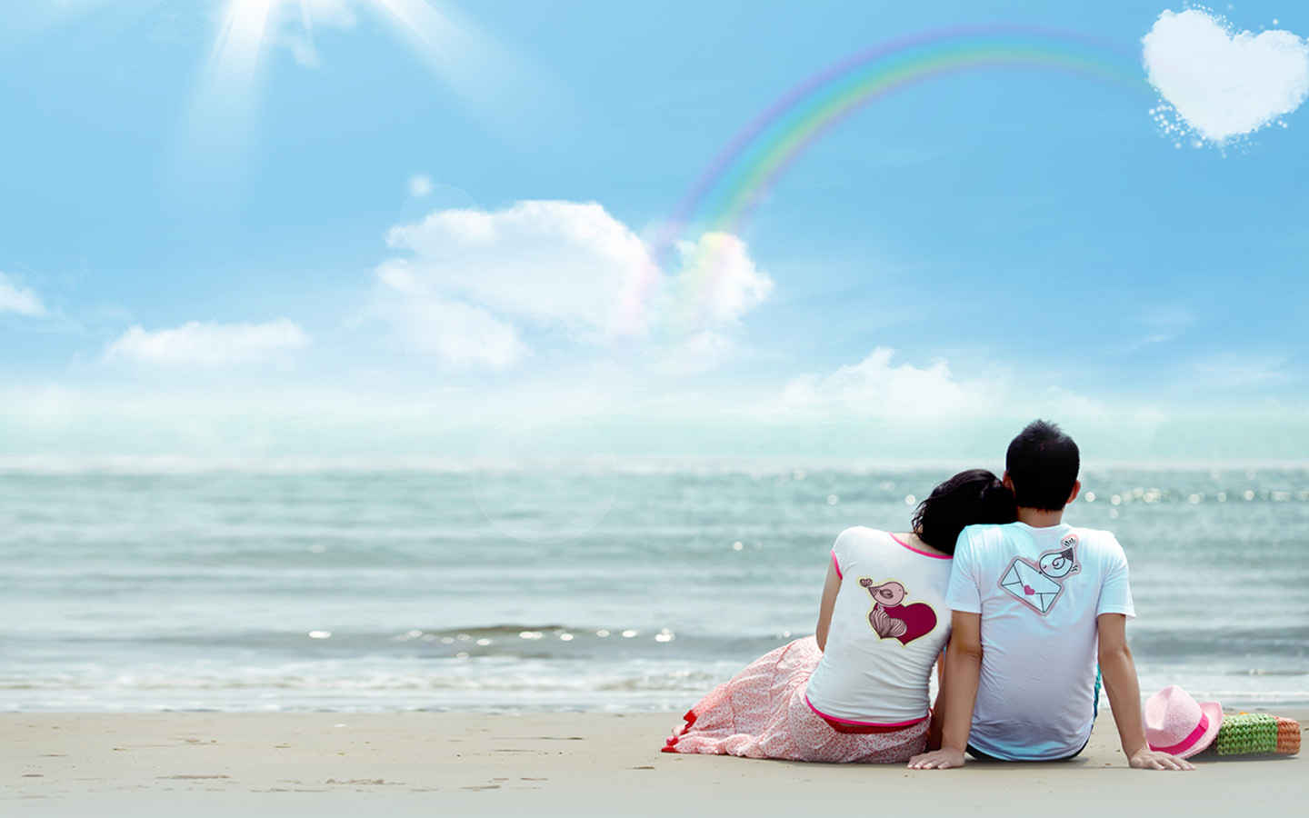 情侣海边沙滩爱心图片,两个人一起看海的图片 - 伤感说说吧