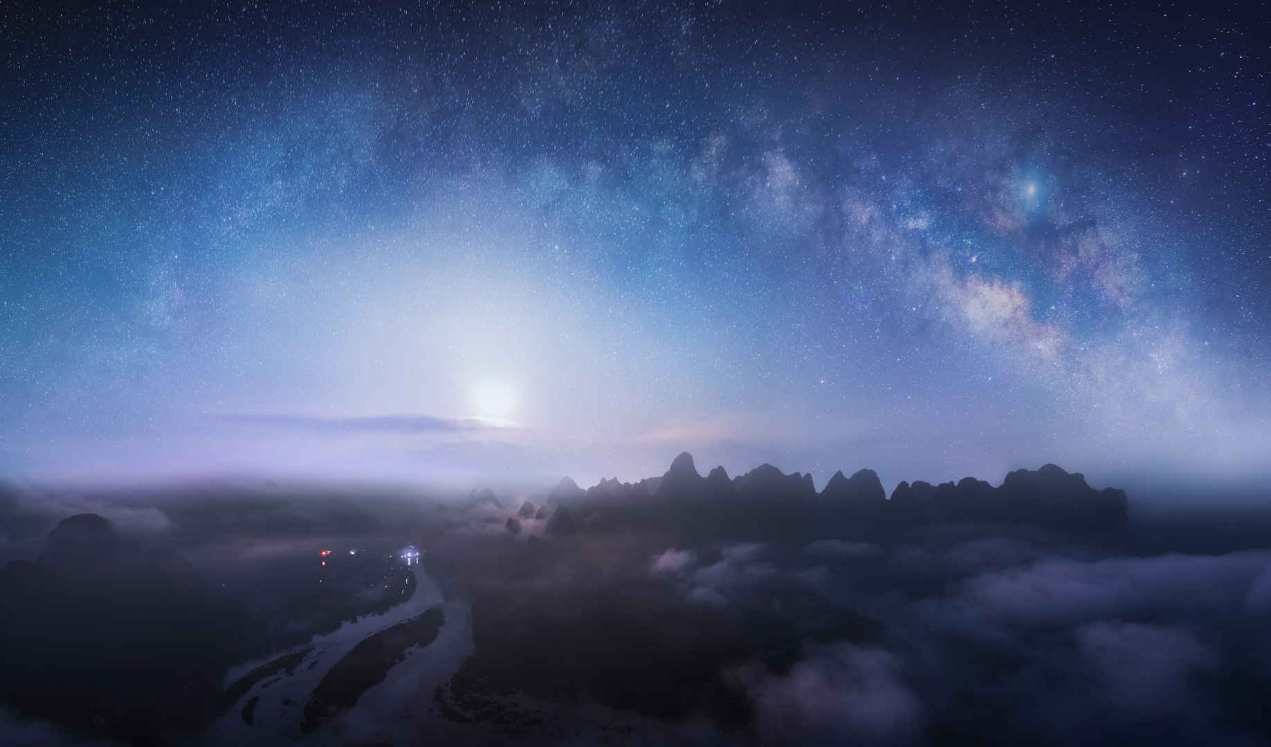 夜晚桂林山水星空神秘蓝壁纸