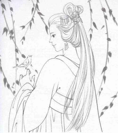黑白中国古代美女铅笔画桌面壁纸，超逼真！-