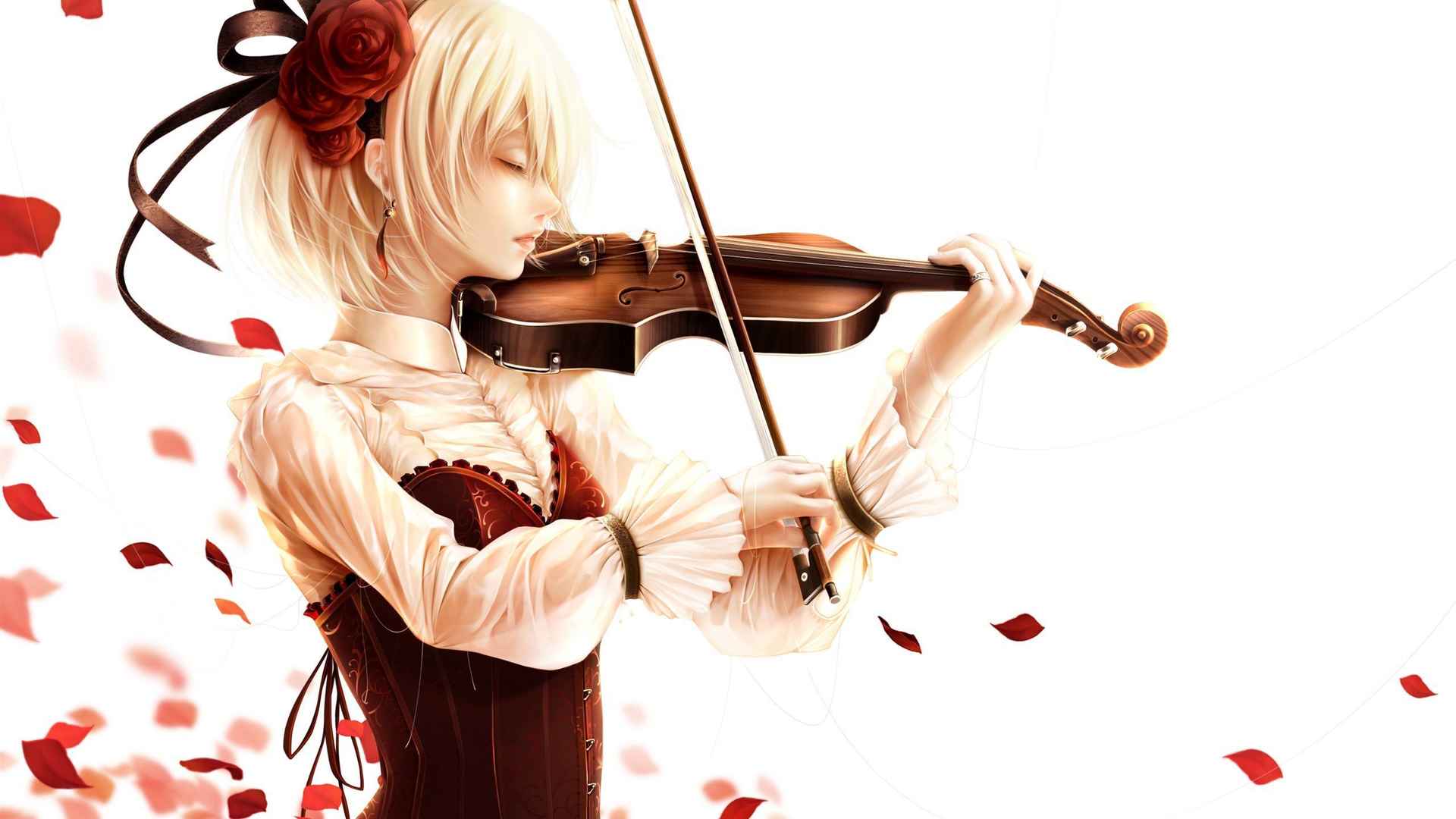 广场拉小提琴的女孩唯美动漫壁纸-