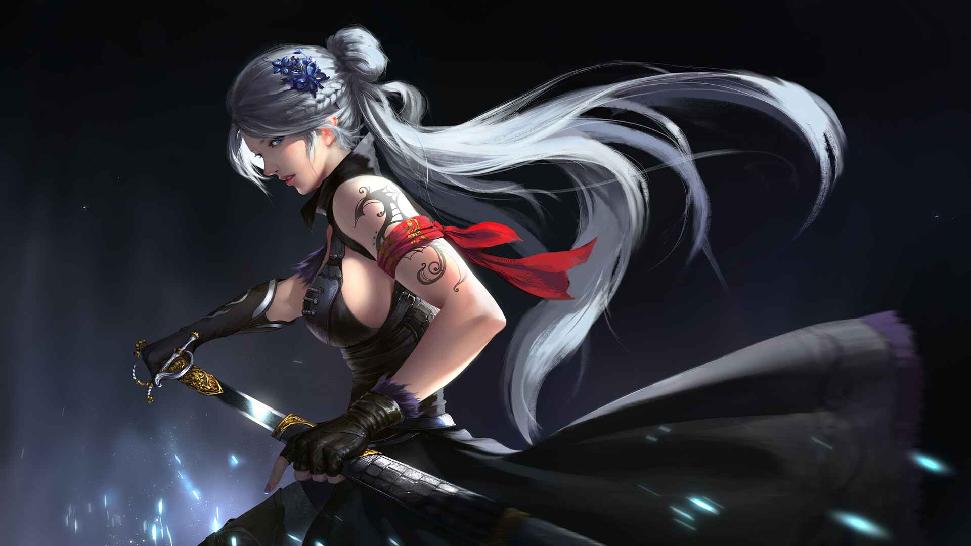动漫女战士，拿着剑的女武士高清电脑壁纸套图1