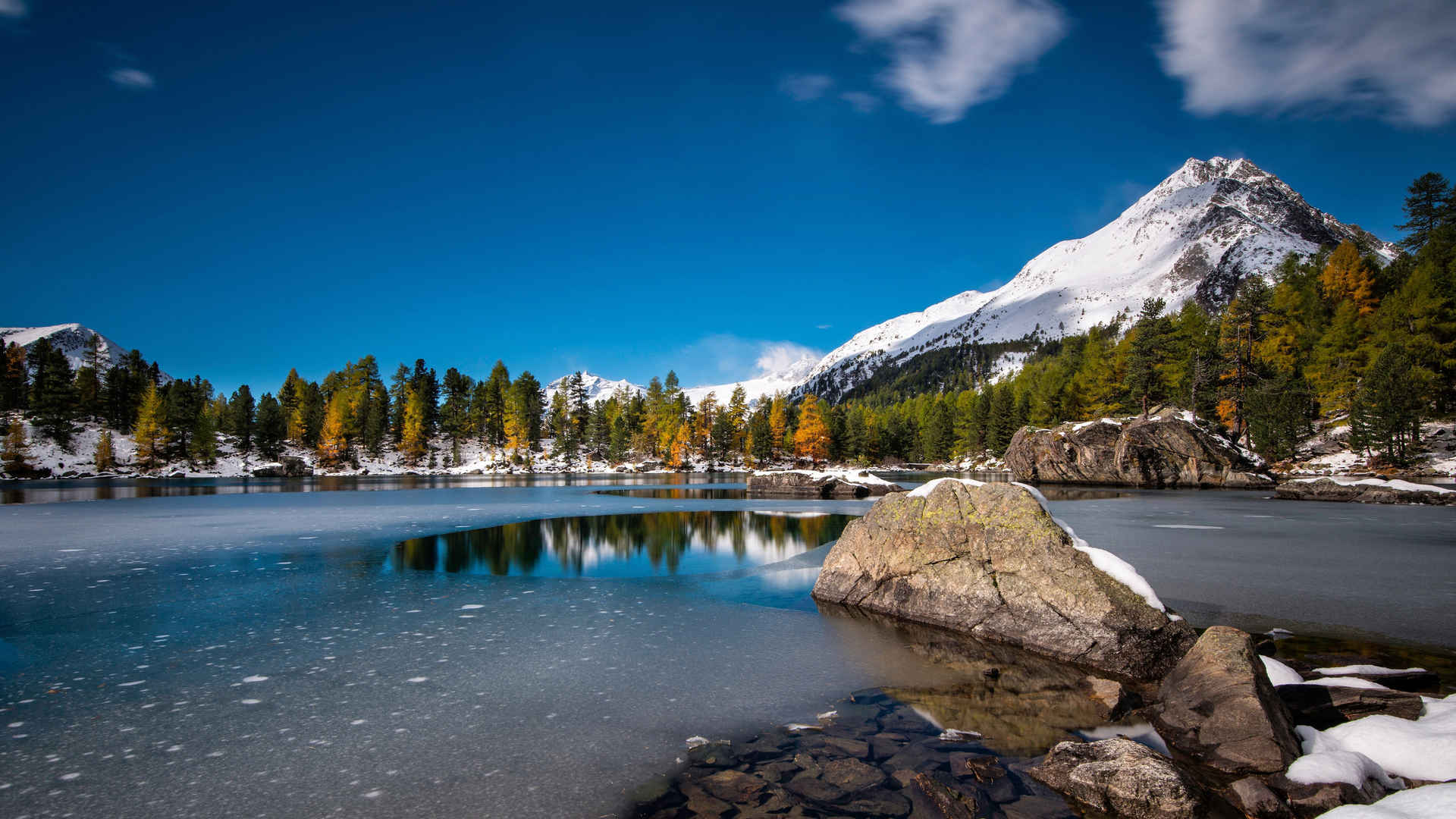 瑞士 Lagh da Saoseo 雪山 湖泊冰雪融化