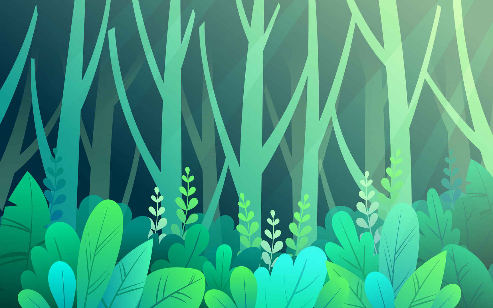 绿色 森林 风景插画壁纸-