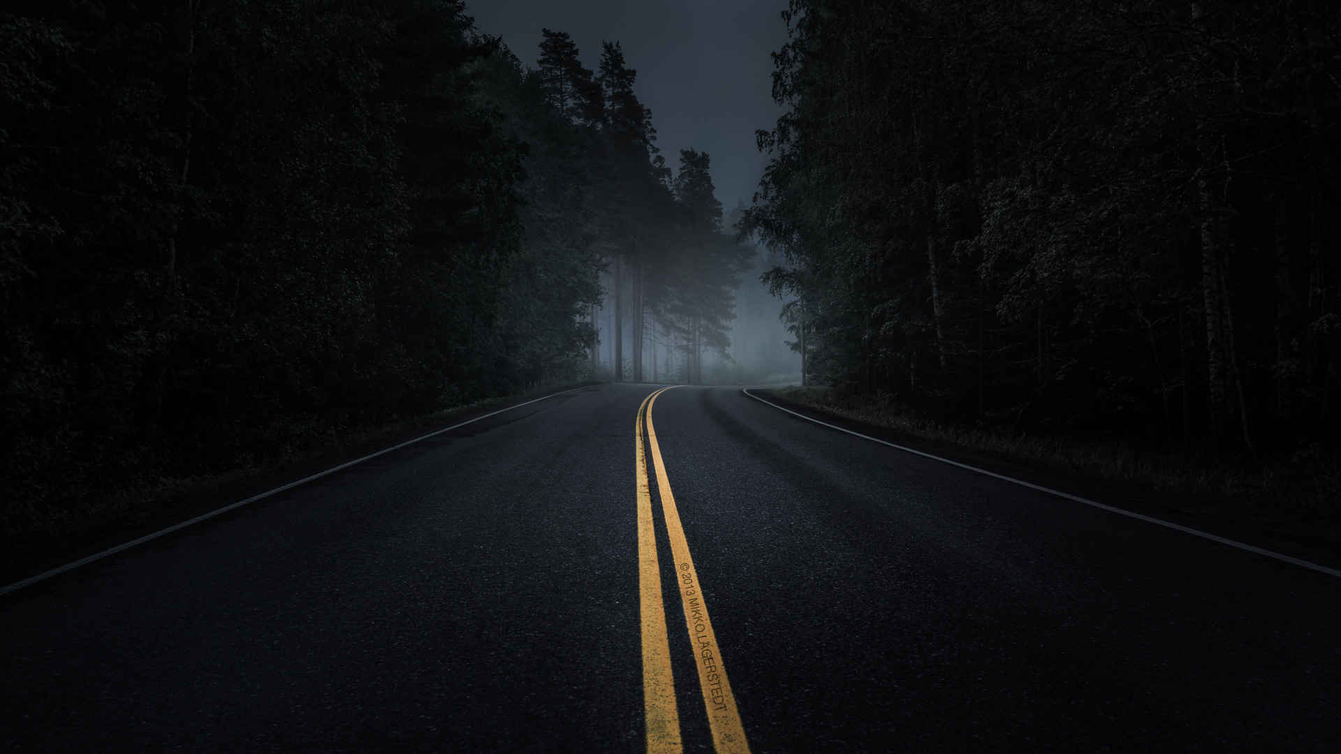 森林黑夜公路壁纸
