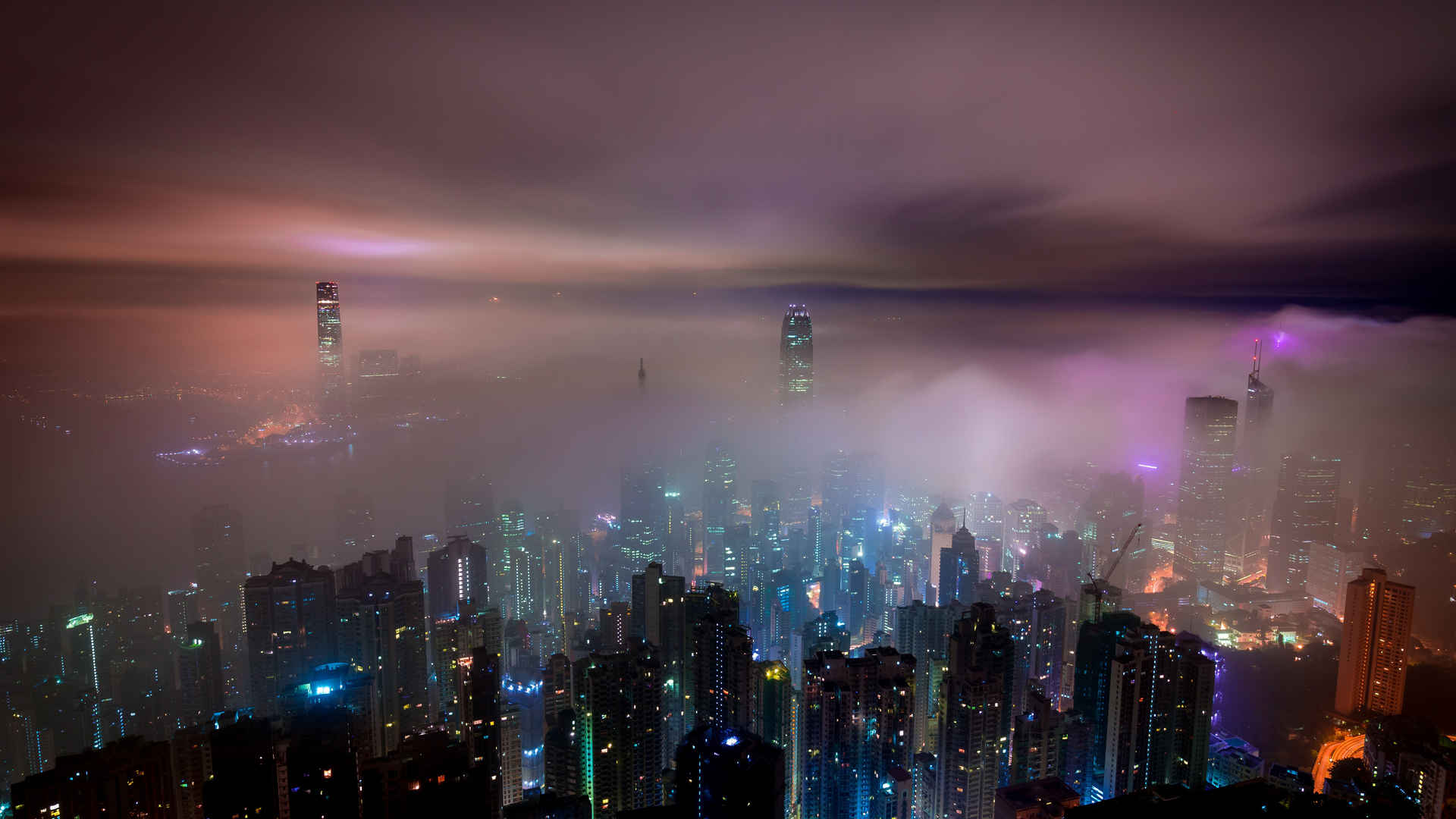 香港摩天大楼城市夜景