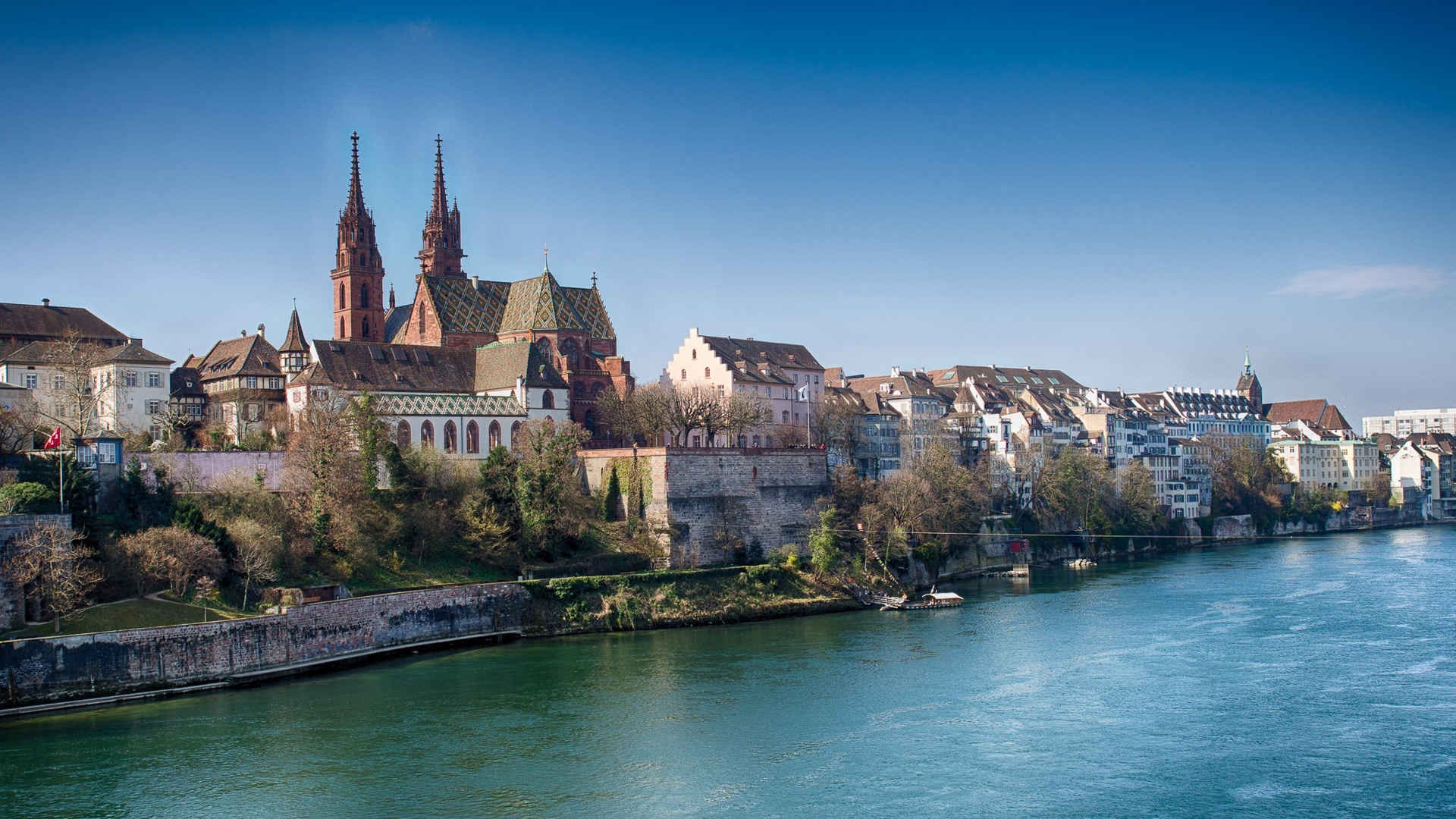 欧洲唯美小镇河流建筑风景壁纸-