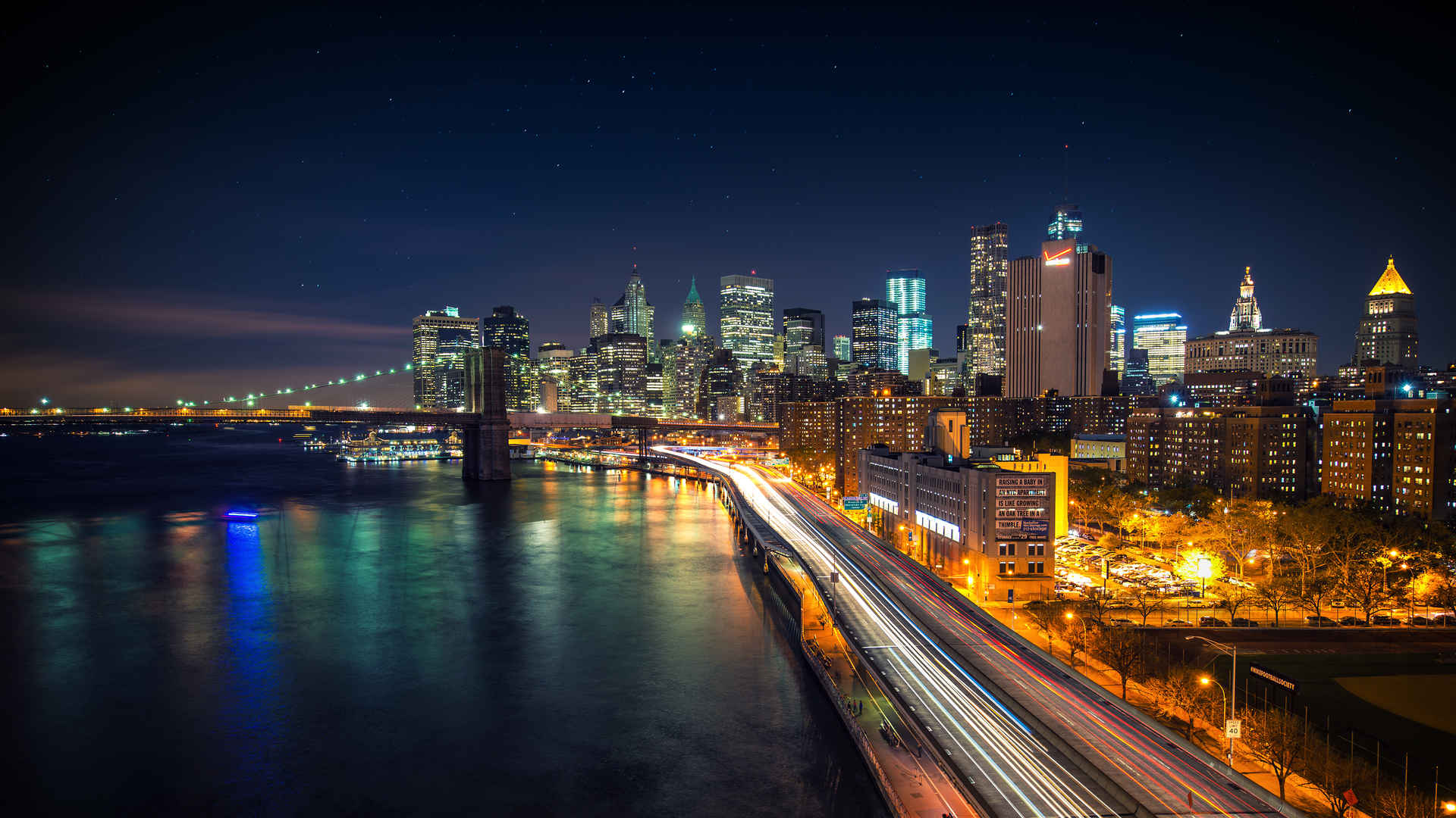 曼哈顿大桥夜晚3840x2160风景壁纸