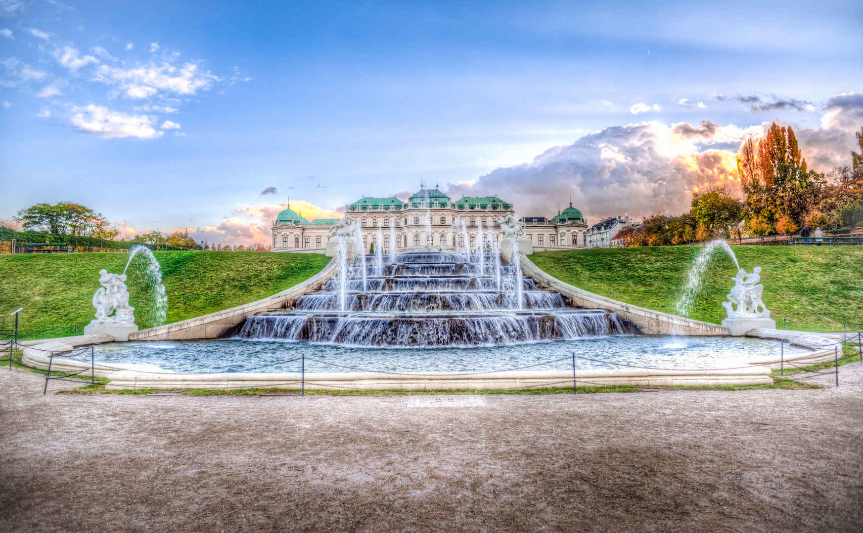 维也纳丽城喷泉风景4K壁纸