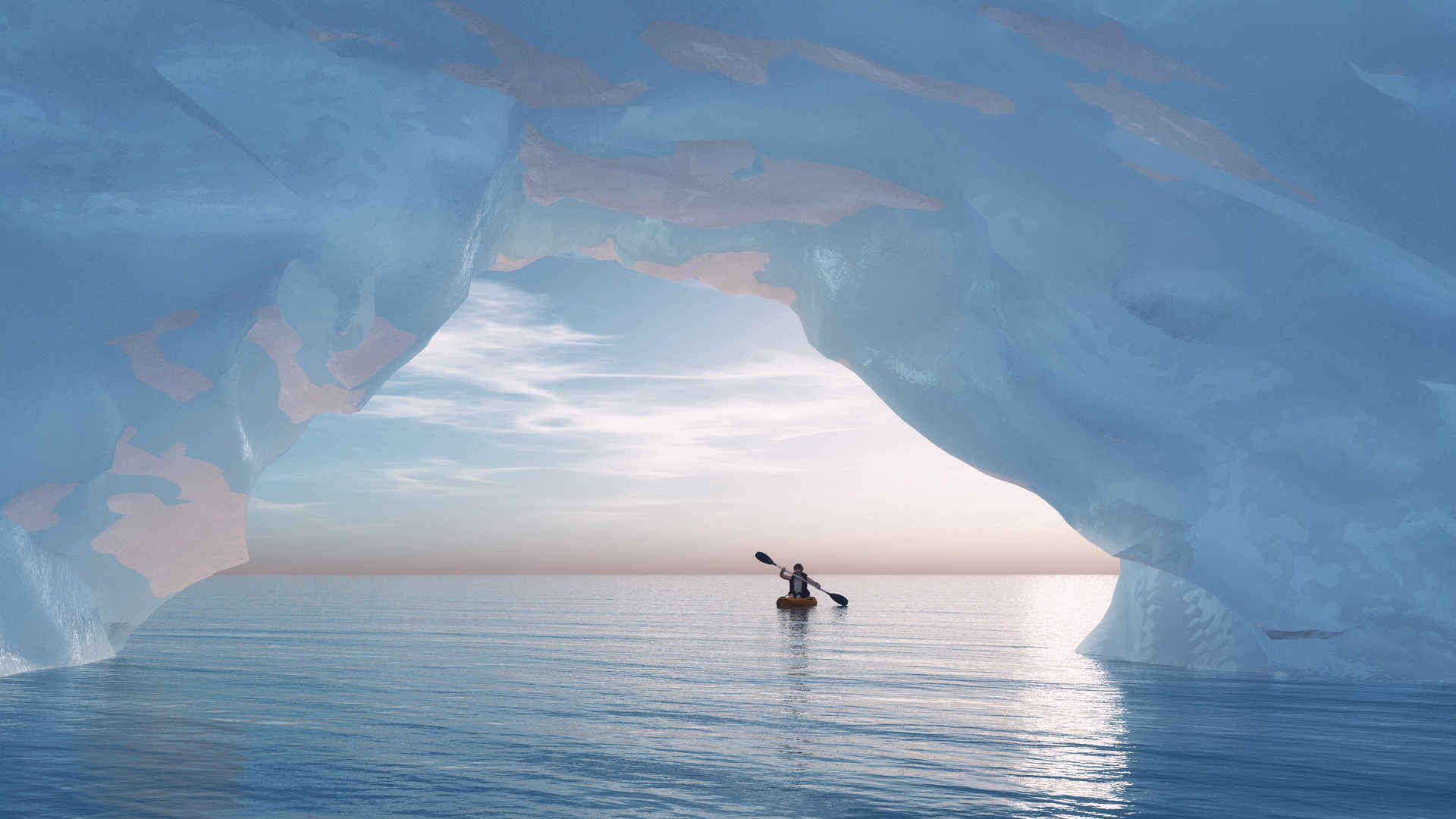 冰河一艘船孤独自然风景冬季冬天下雪雪山山峰大山-