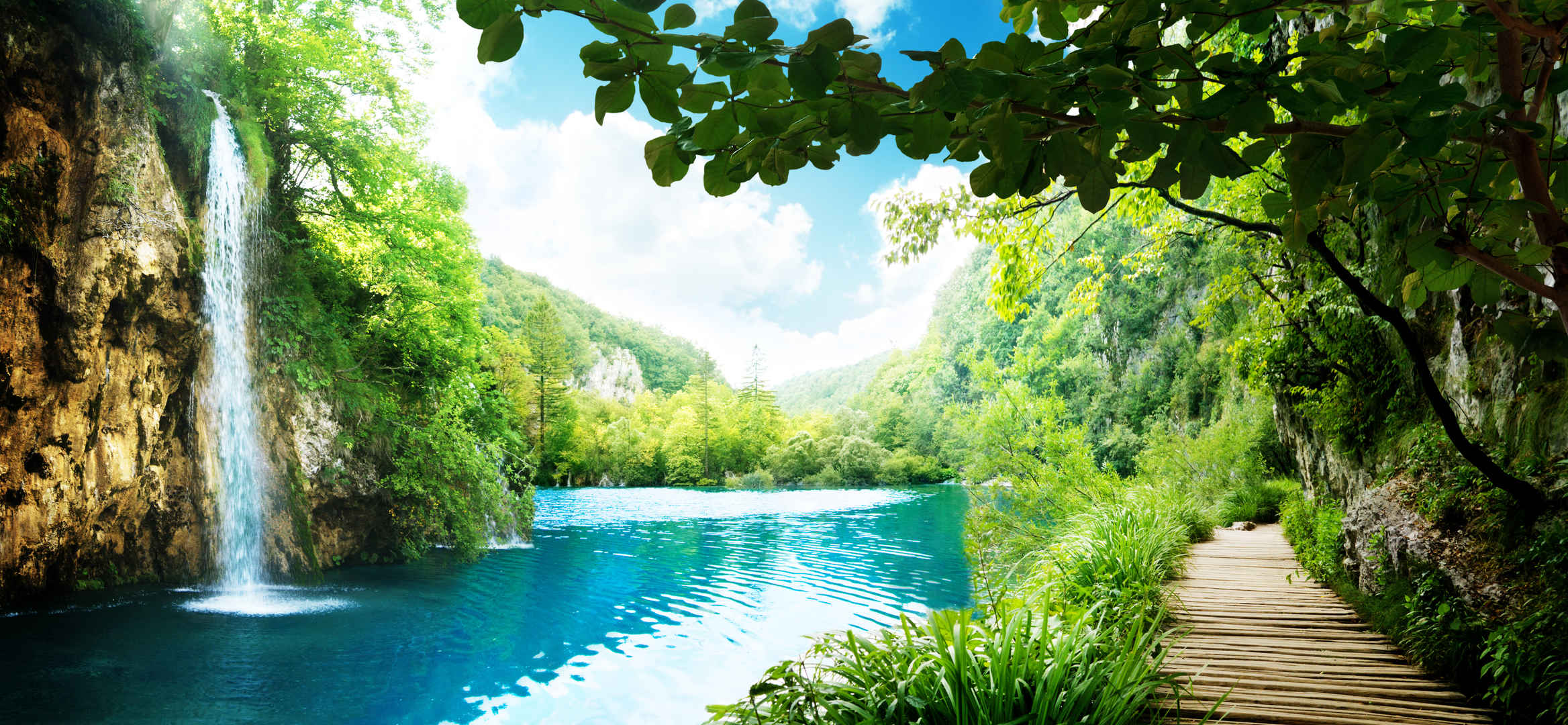 国外景观旅游旅行克罗地亚深林的瀑布河流风景壁纸