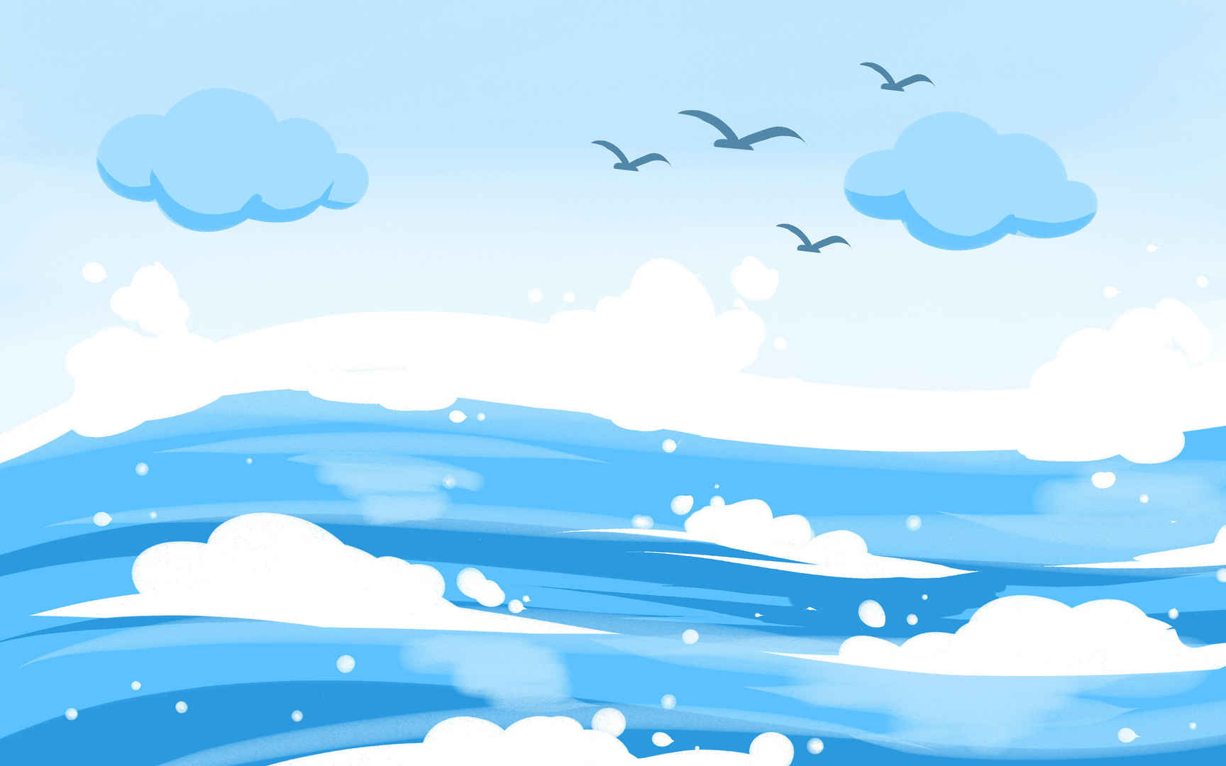 蓝色的海洋卡通海洋墙纸壁画-