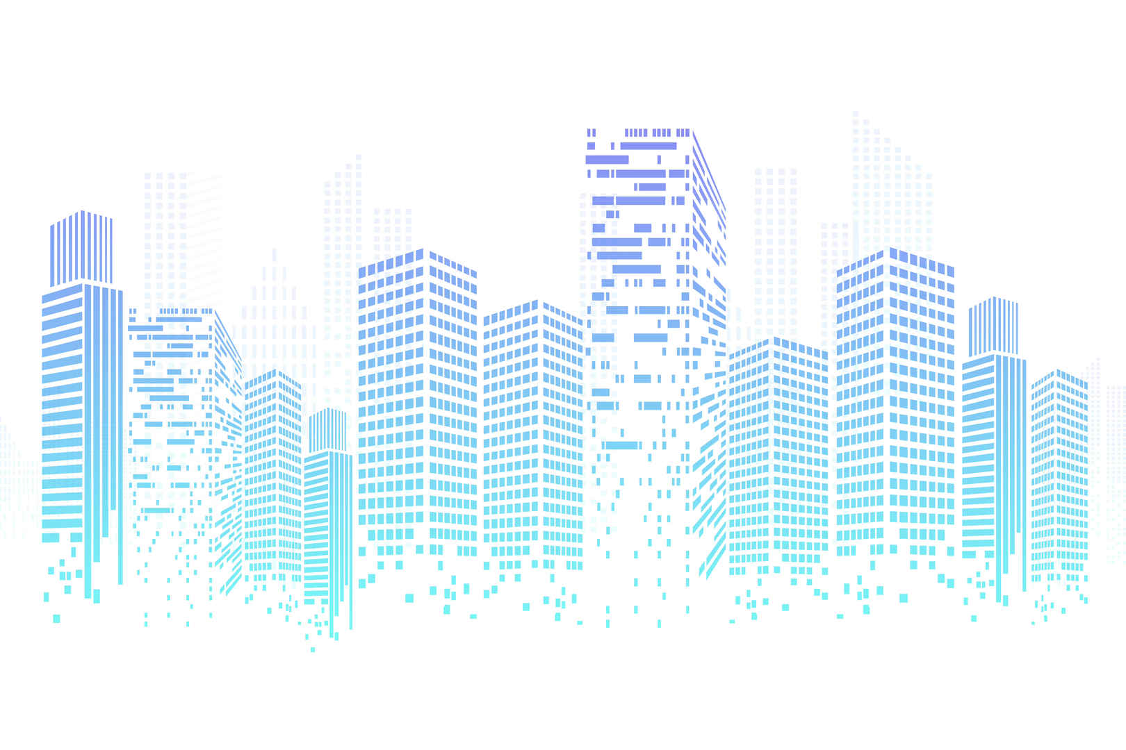 蓝色马赛克城市剪影渐变粒子元素背景插画海报建筑城市背景-