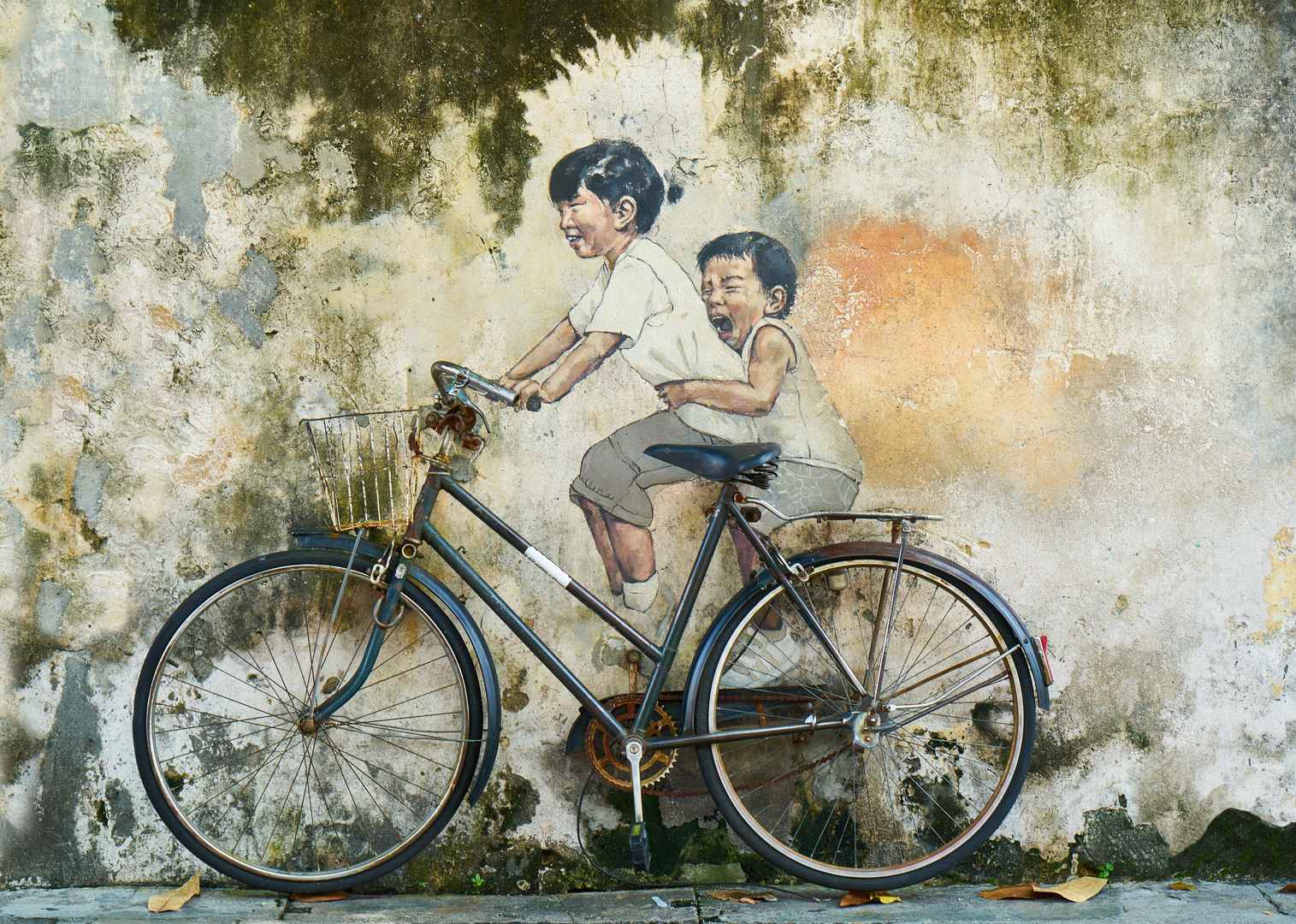 墙绘怀旧复古自行车儿童壁纸