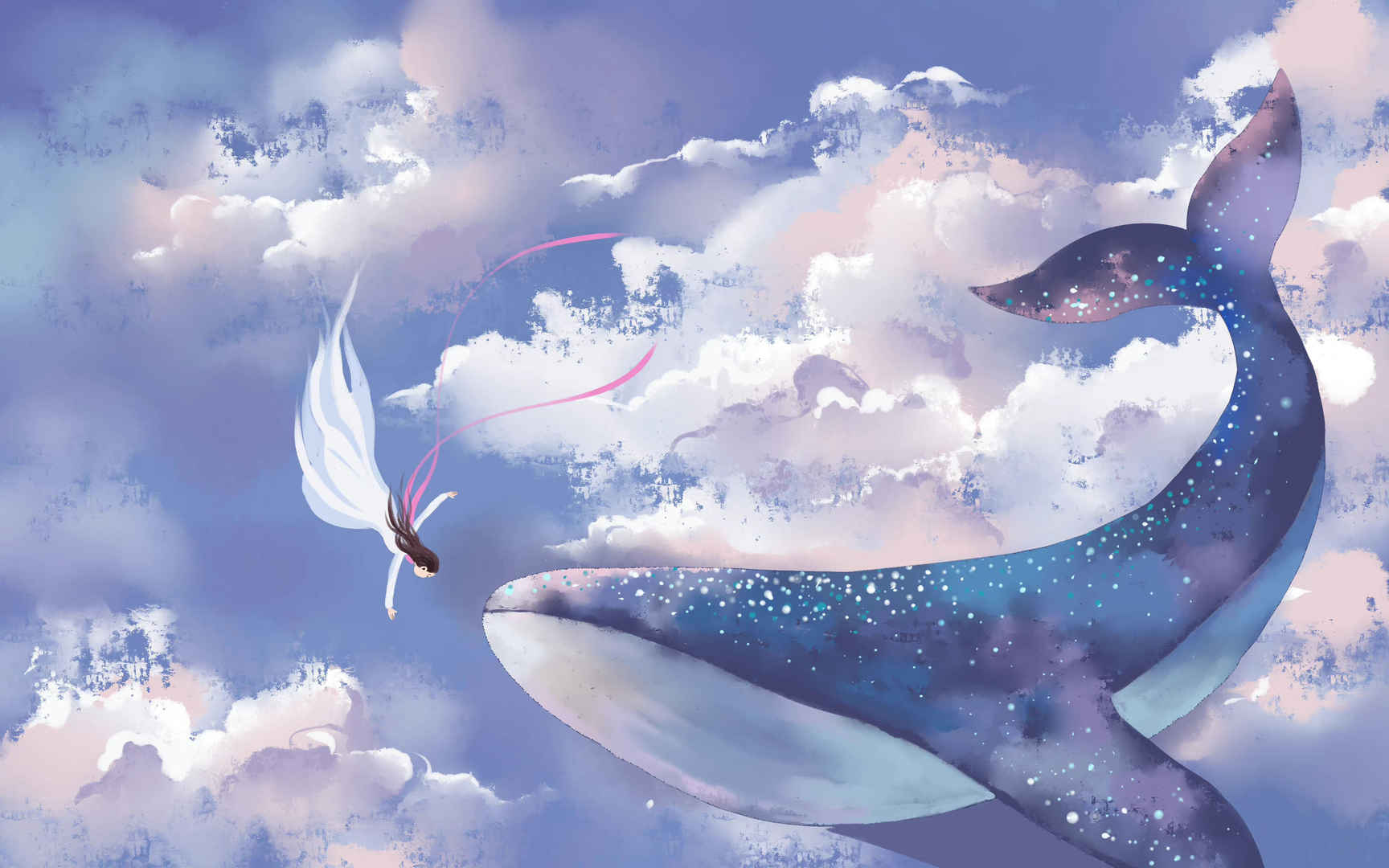 鲸鱼和女孩唯美天空海报