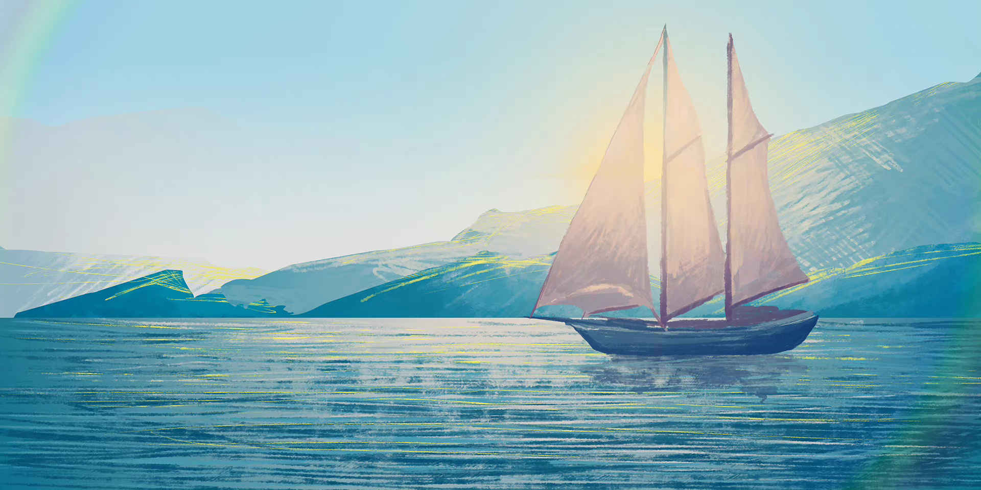 大海海洋帆船插画素材