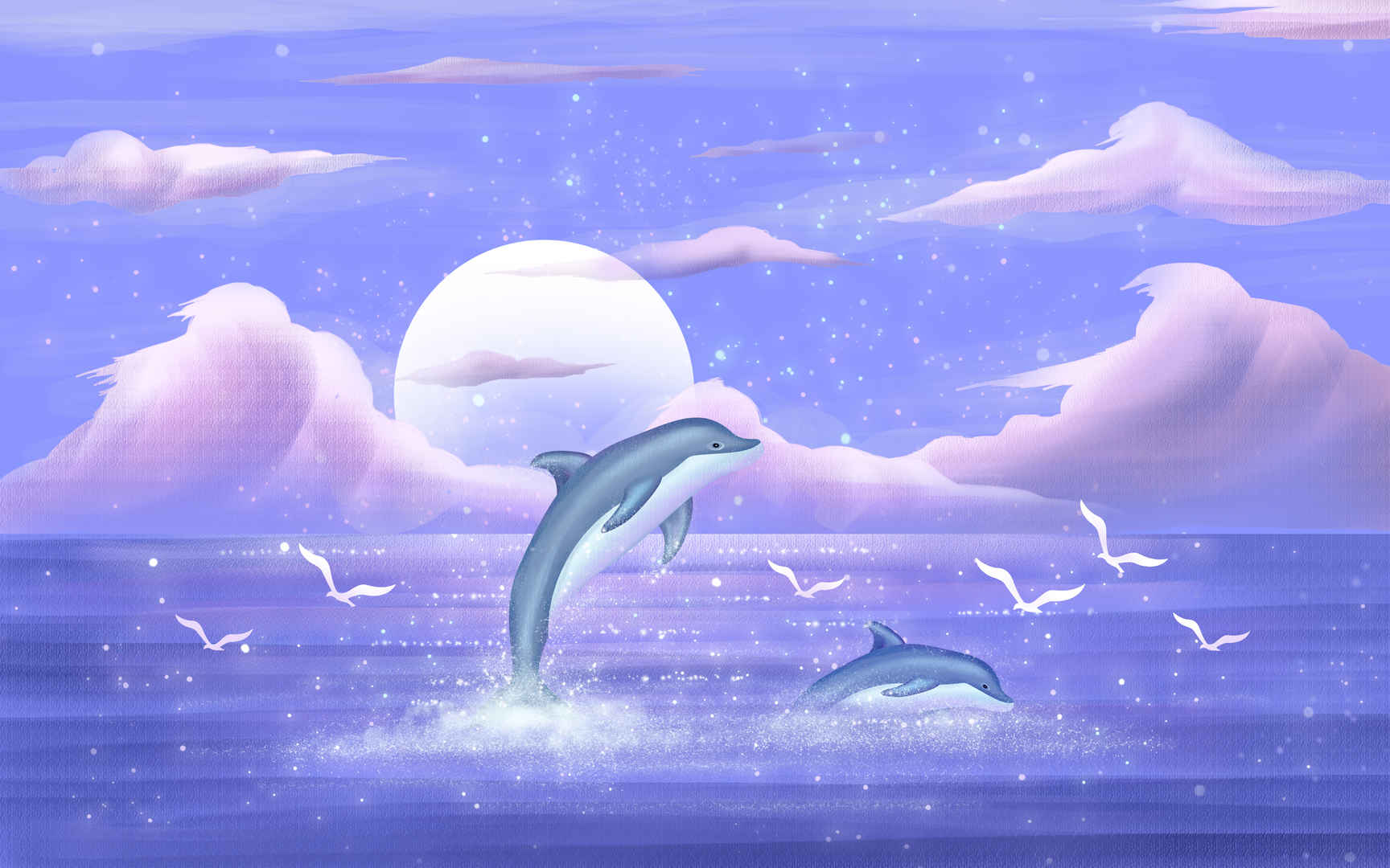 唯美蓝紫大暑夏天海洋海豚背景素材