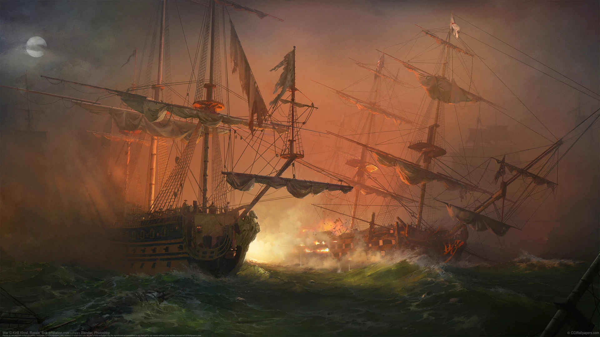 海上帆船战争壁纸