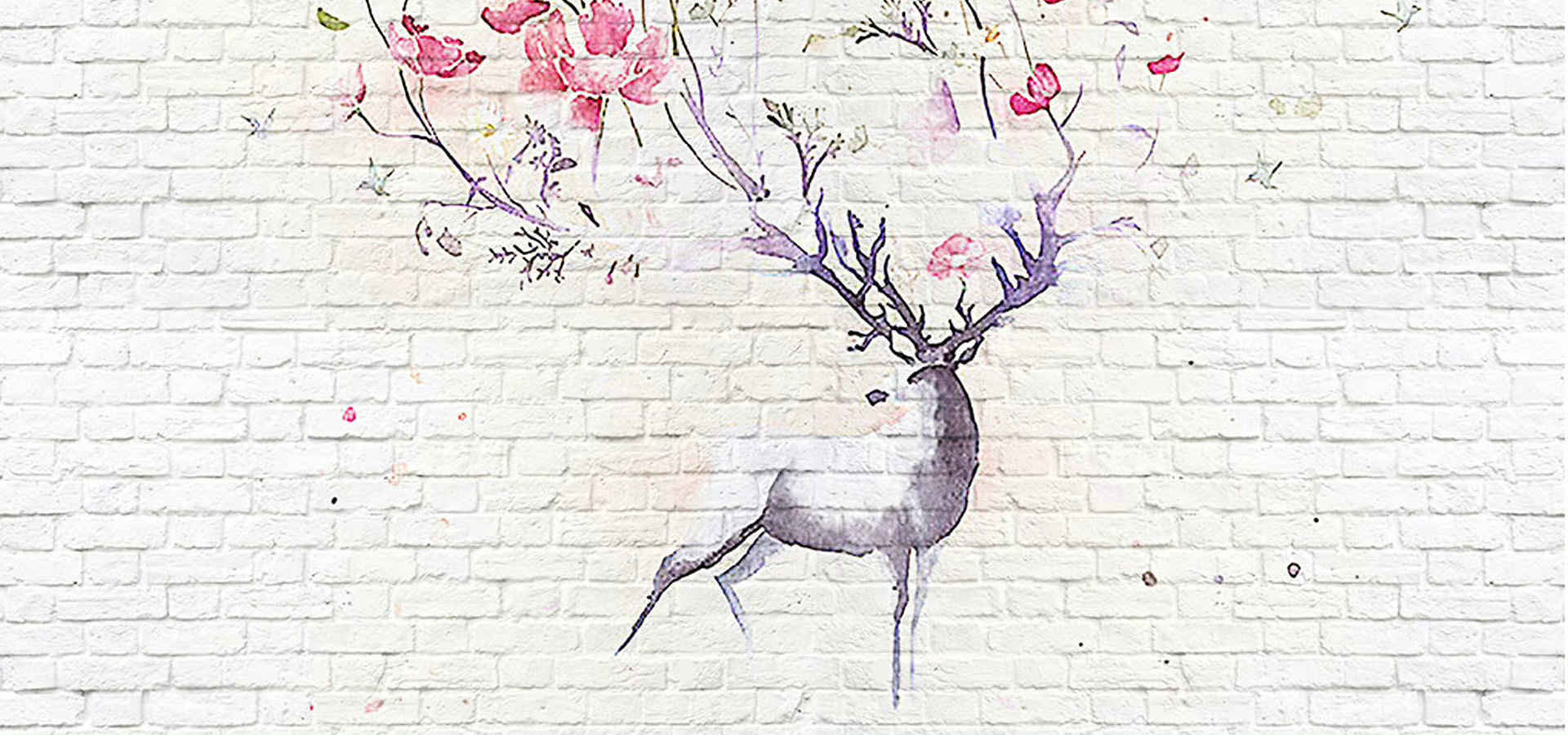 复古手绘麋鹿背景墙壁纸-