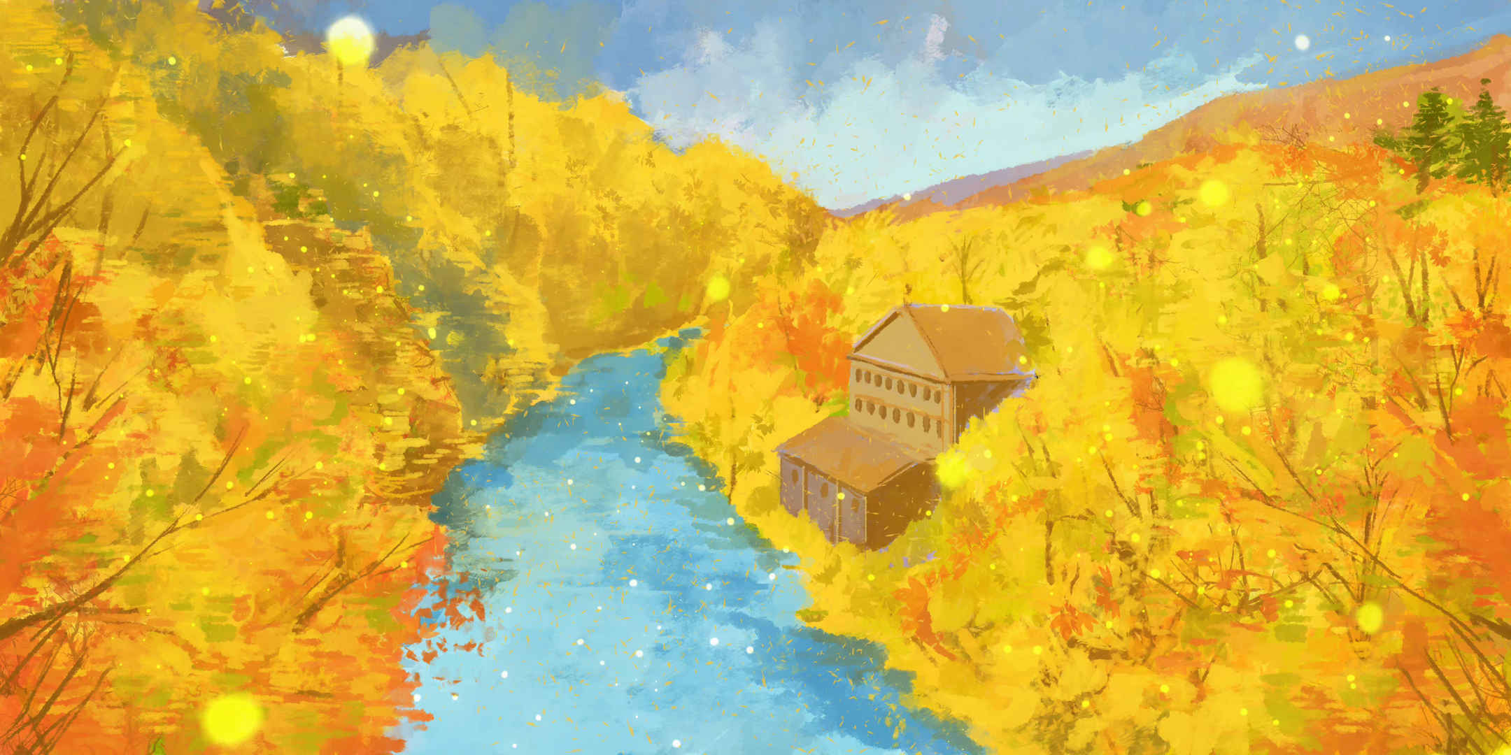 唯美意境画手绘秋季素材