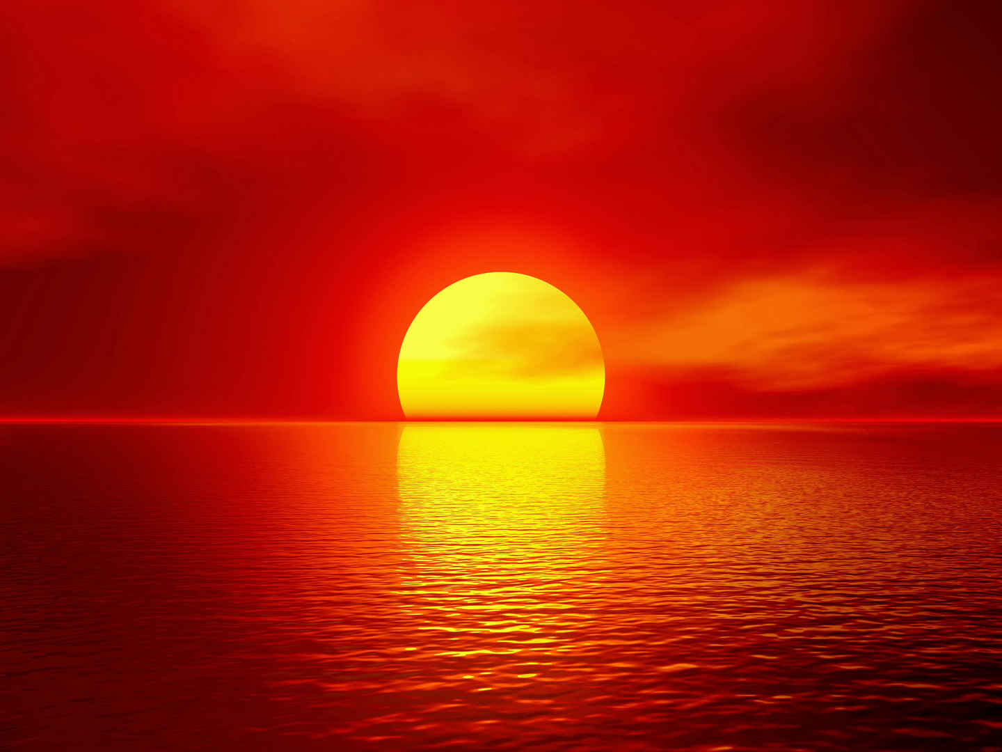 海洋猩红色日落壁纸-