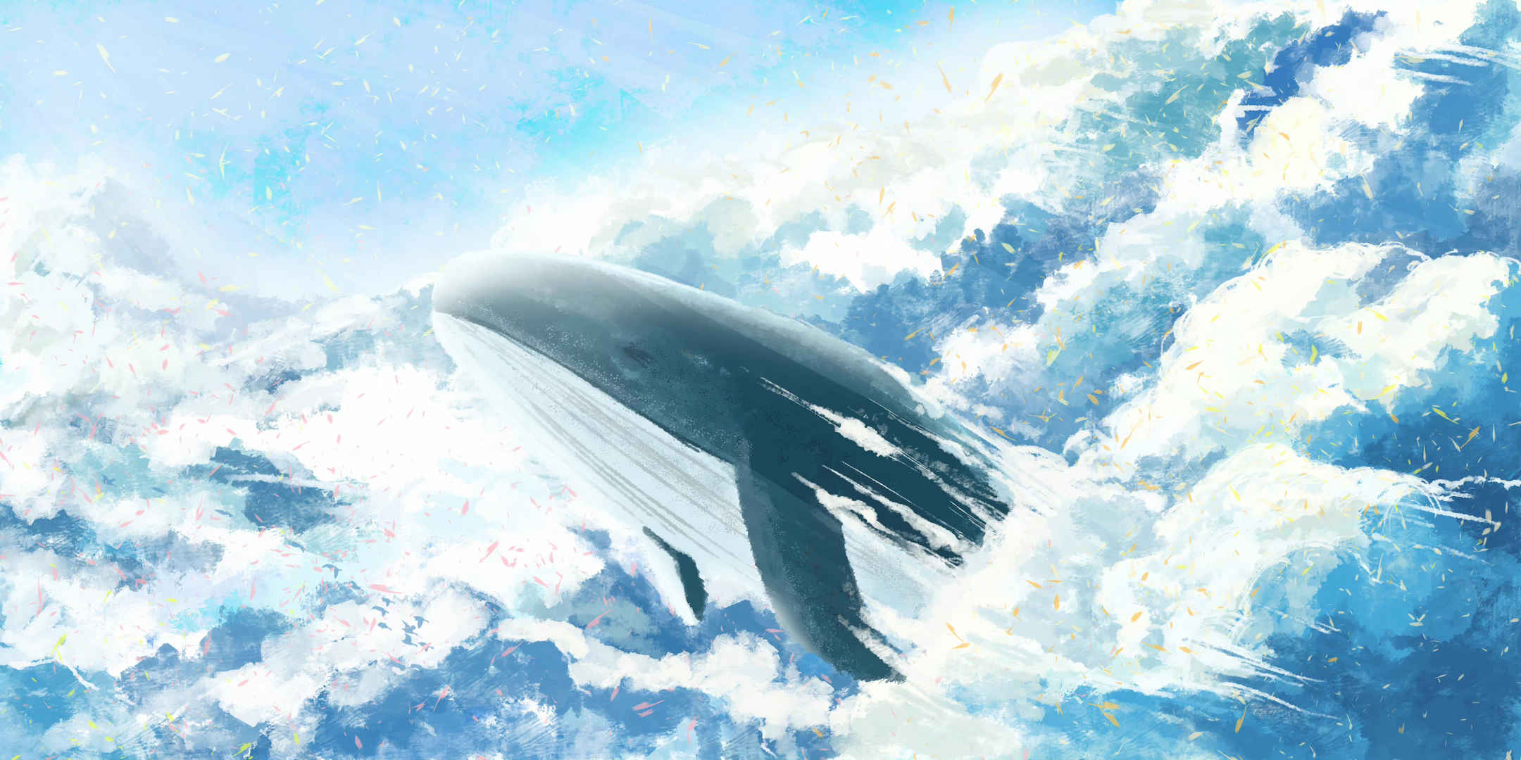 唯美梦幻手绘天空与鲸海报素材-