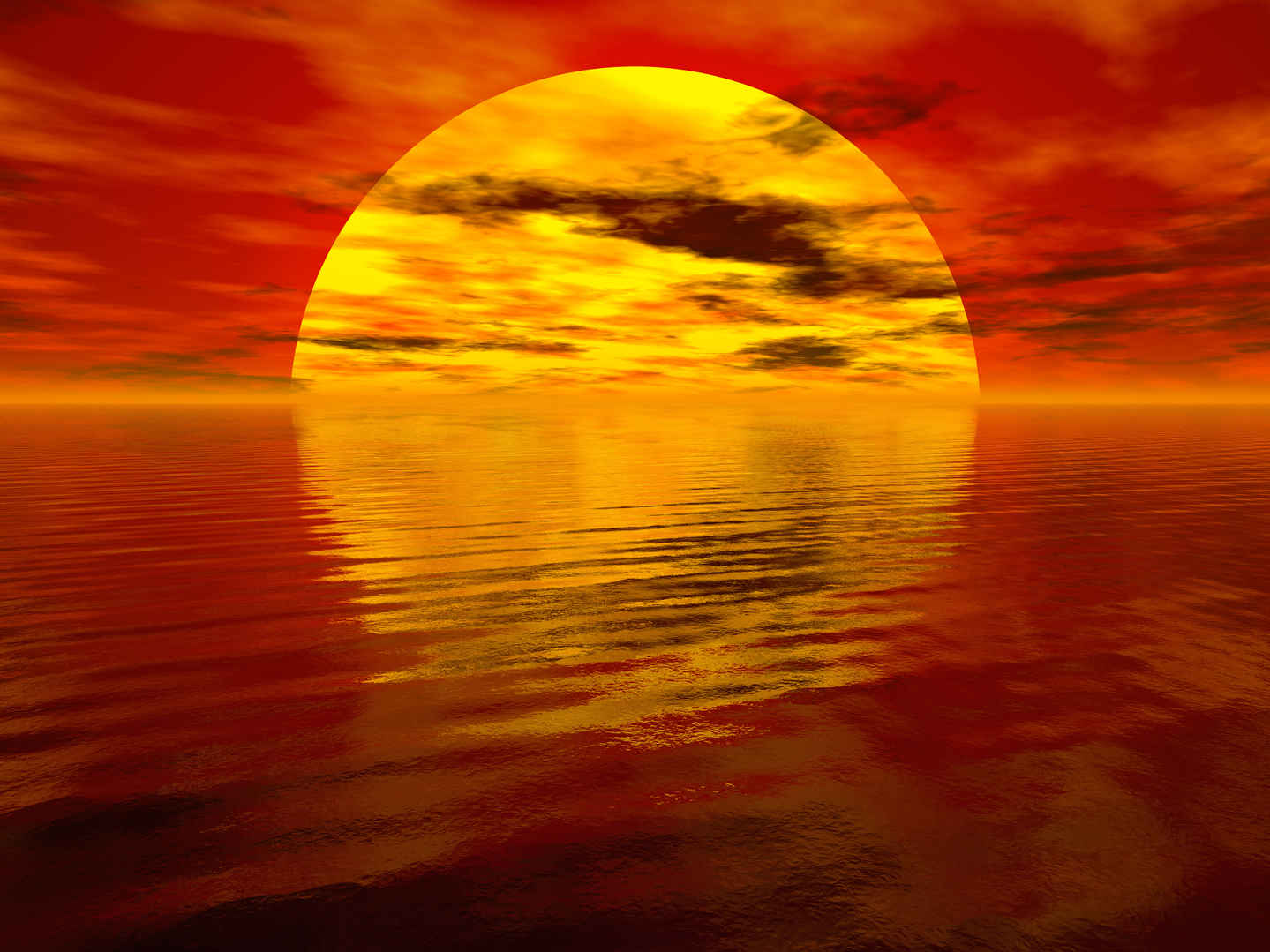 红色海面上的日落-