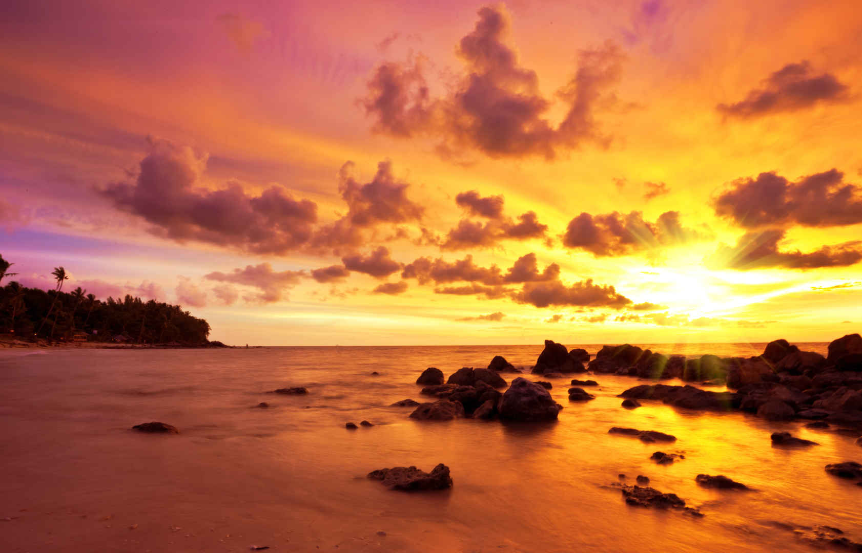 日落时的热带海滩自然背景-