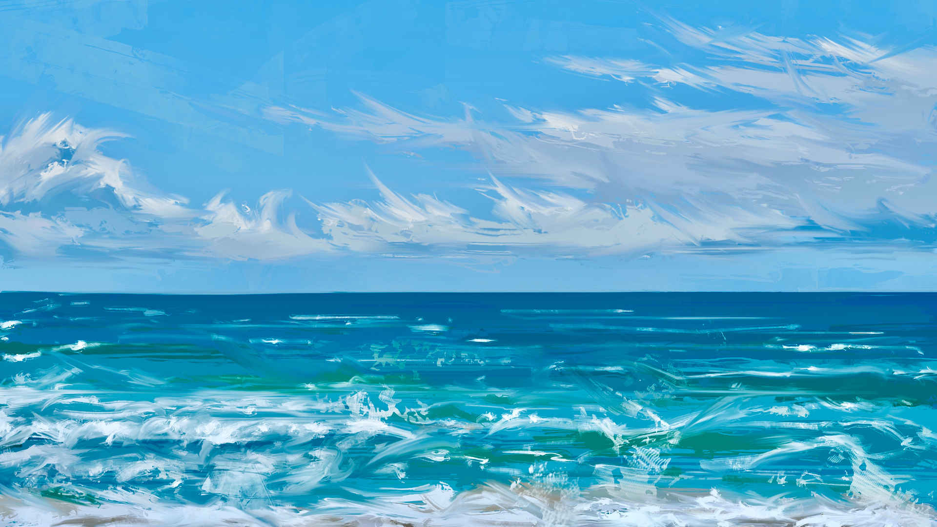 蓝天 大海 艺术 风景画壁纸