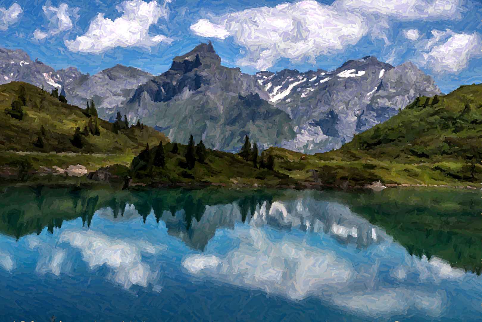 优美山峰湖水风景高清壁纸图片-