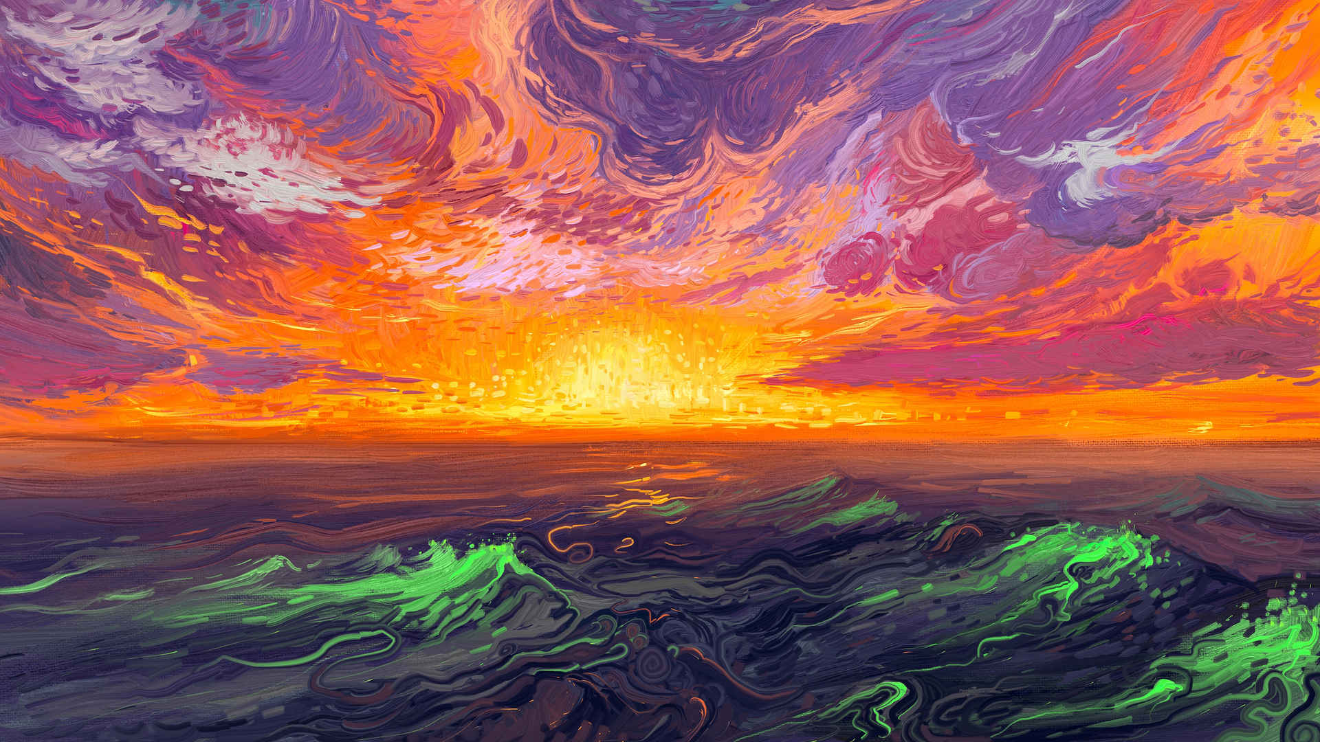 日落 天空 大海 抽象 艺术壁纸