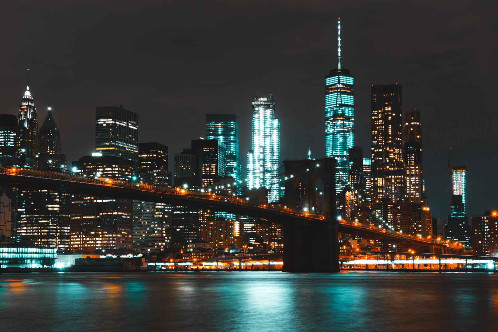 纽约布鲁克林大桥夜晚壁纸-
