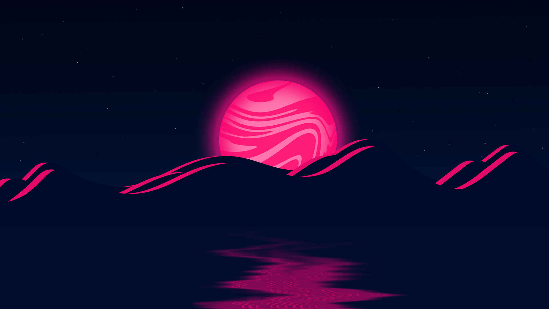 粉色 月亮 风景插画5k壁纸