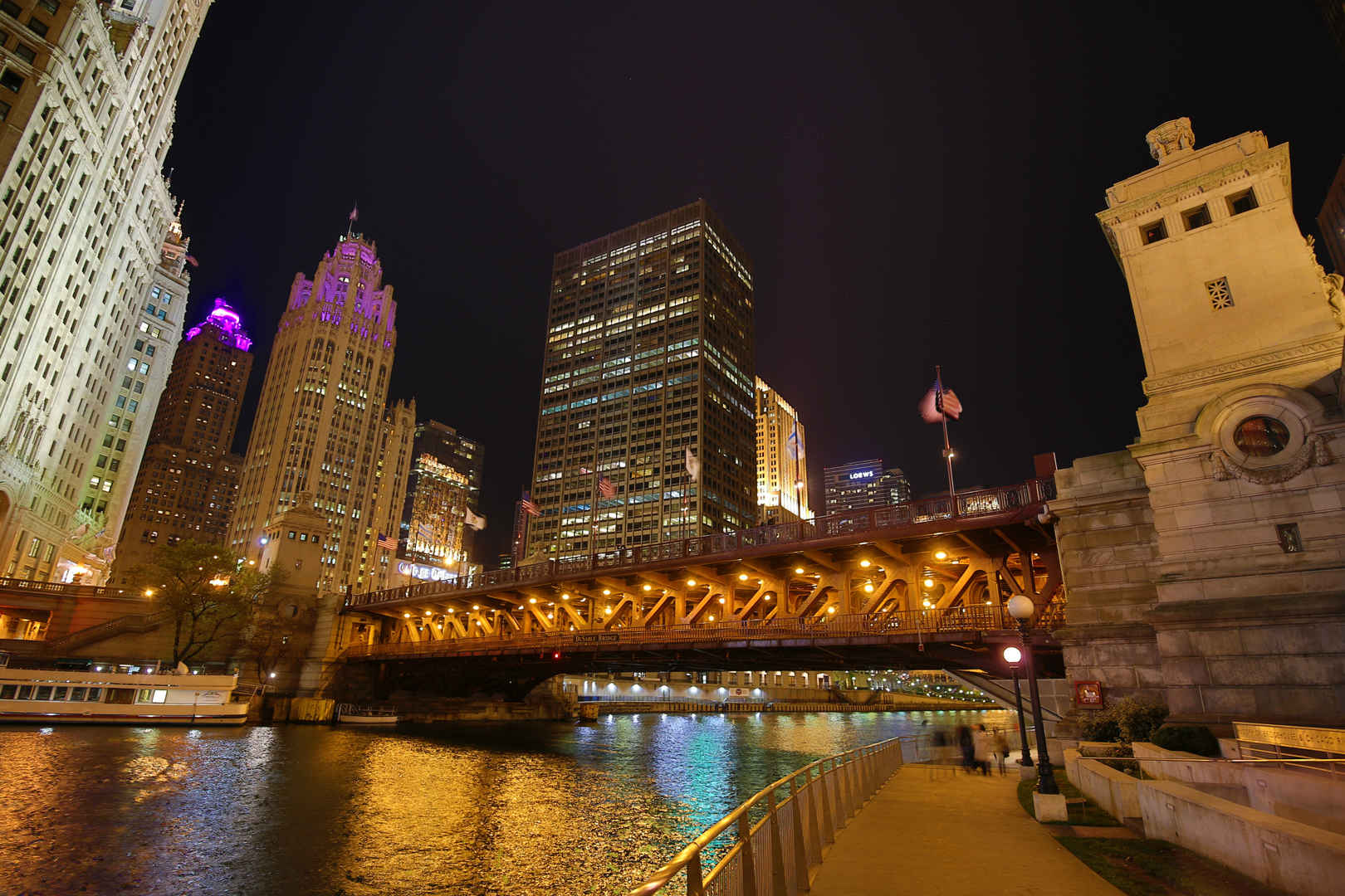 美国芝加哥河夜景壁纸